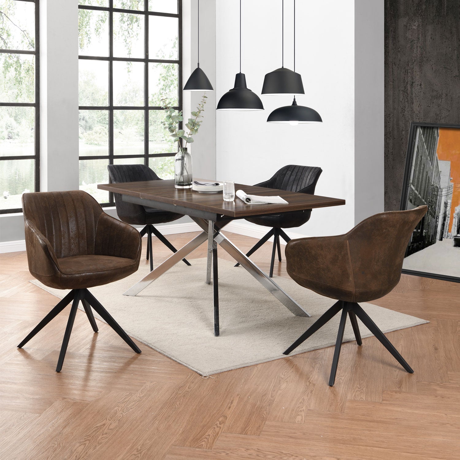 Esszimmerstuhl ARVIT – Drehbarer Stuhl mit Armlehnen & Cord oder Wildlederoptik | B&D home