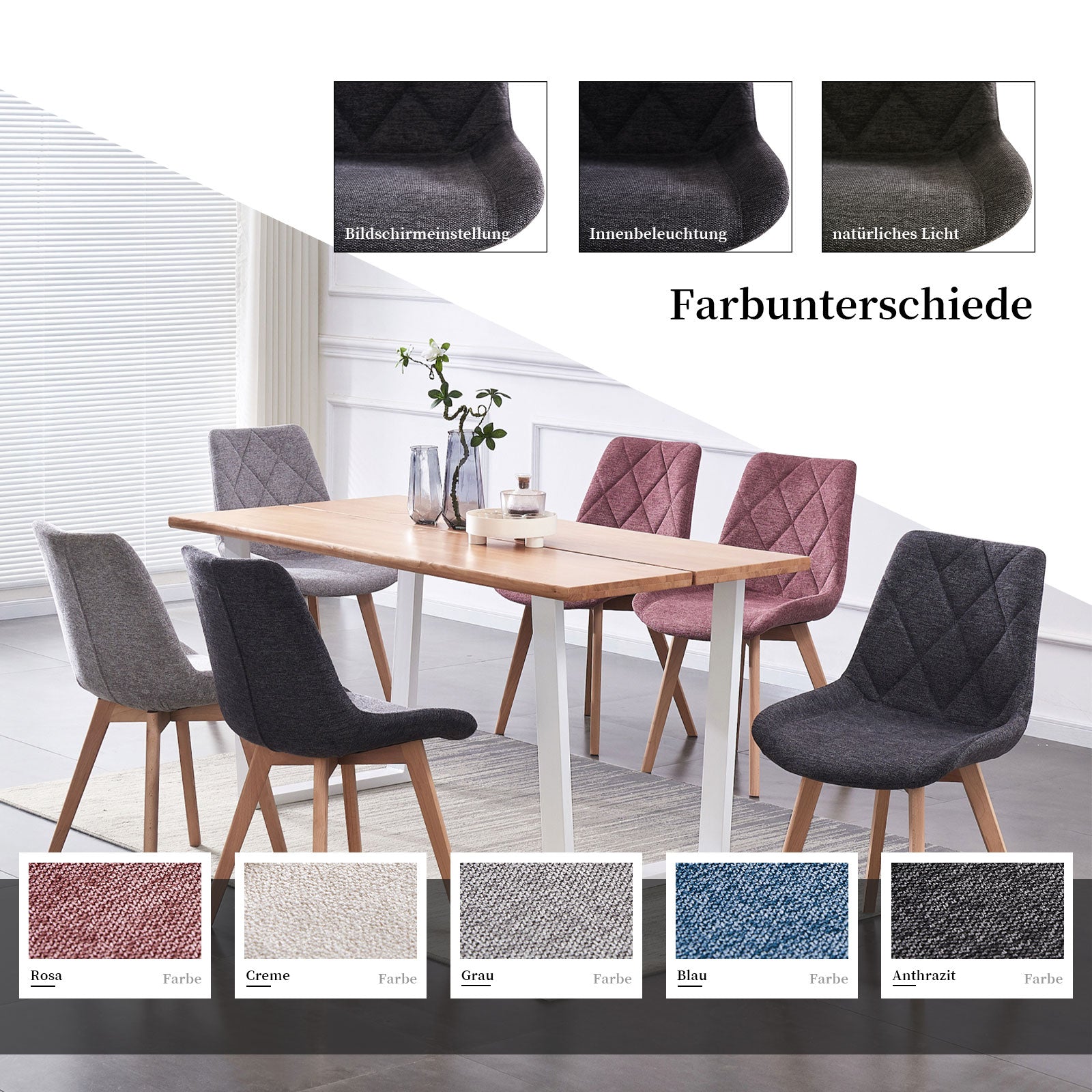 Esszimmerstühle 2er Set TANIA – Polsterstuhl mit Steppung & Holzbeinen | B&D home