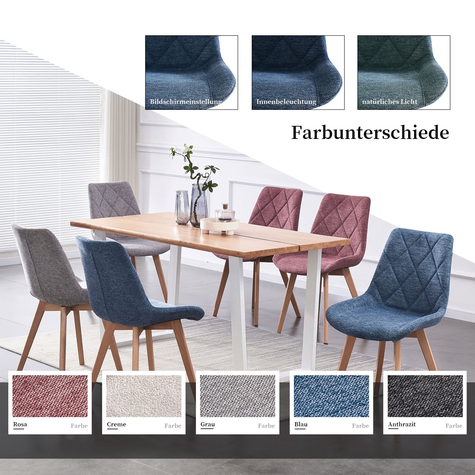 Esszimmerstühle 2er Set TANIA – Polsterstuhl mit Steppung & Holzbeinen | B&D home