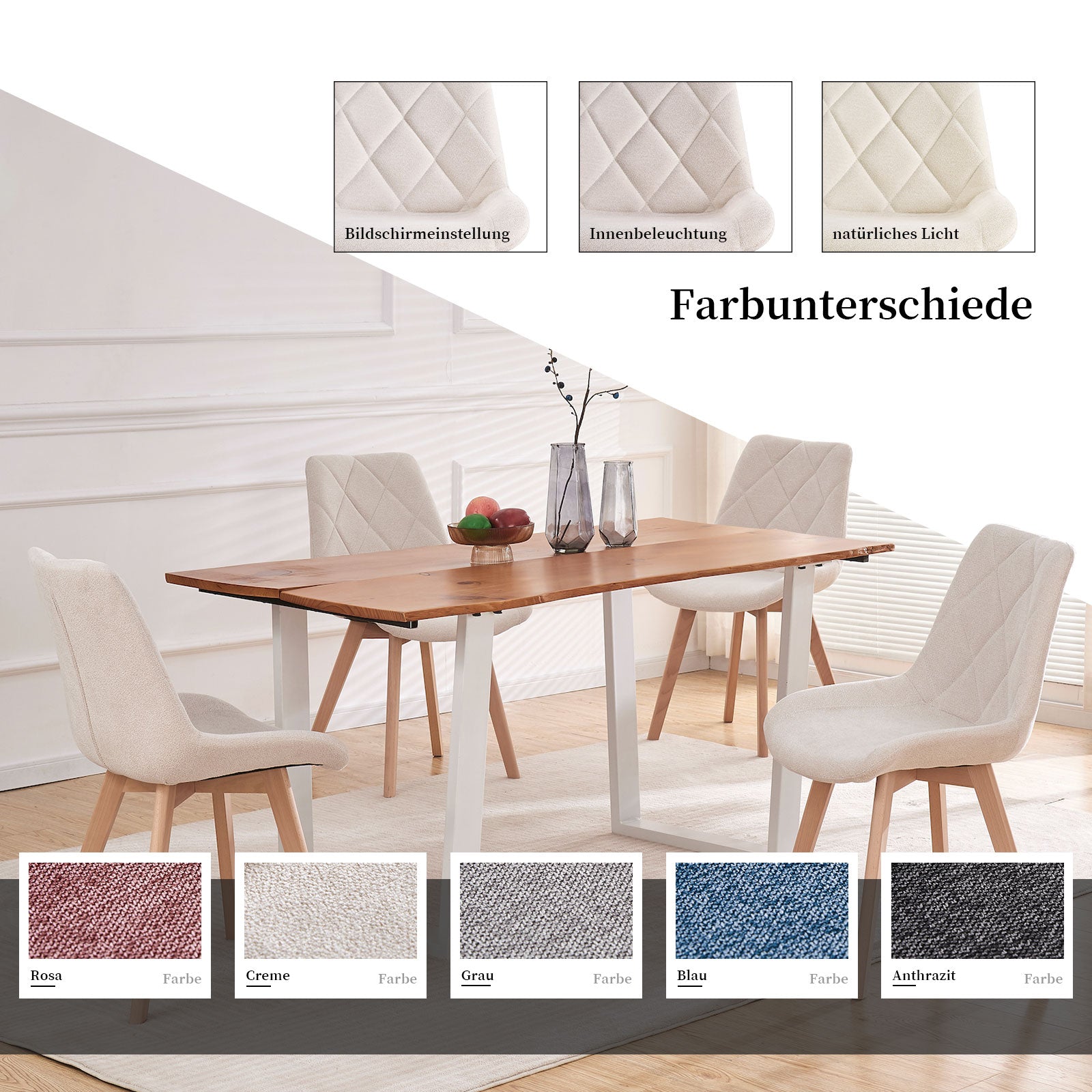 Esszimmerstühle 2er Set TANIA – Polsterstuhl mit Steppung & Holzbeinen | B&D home