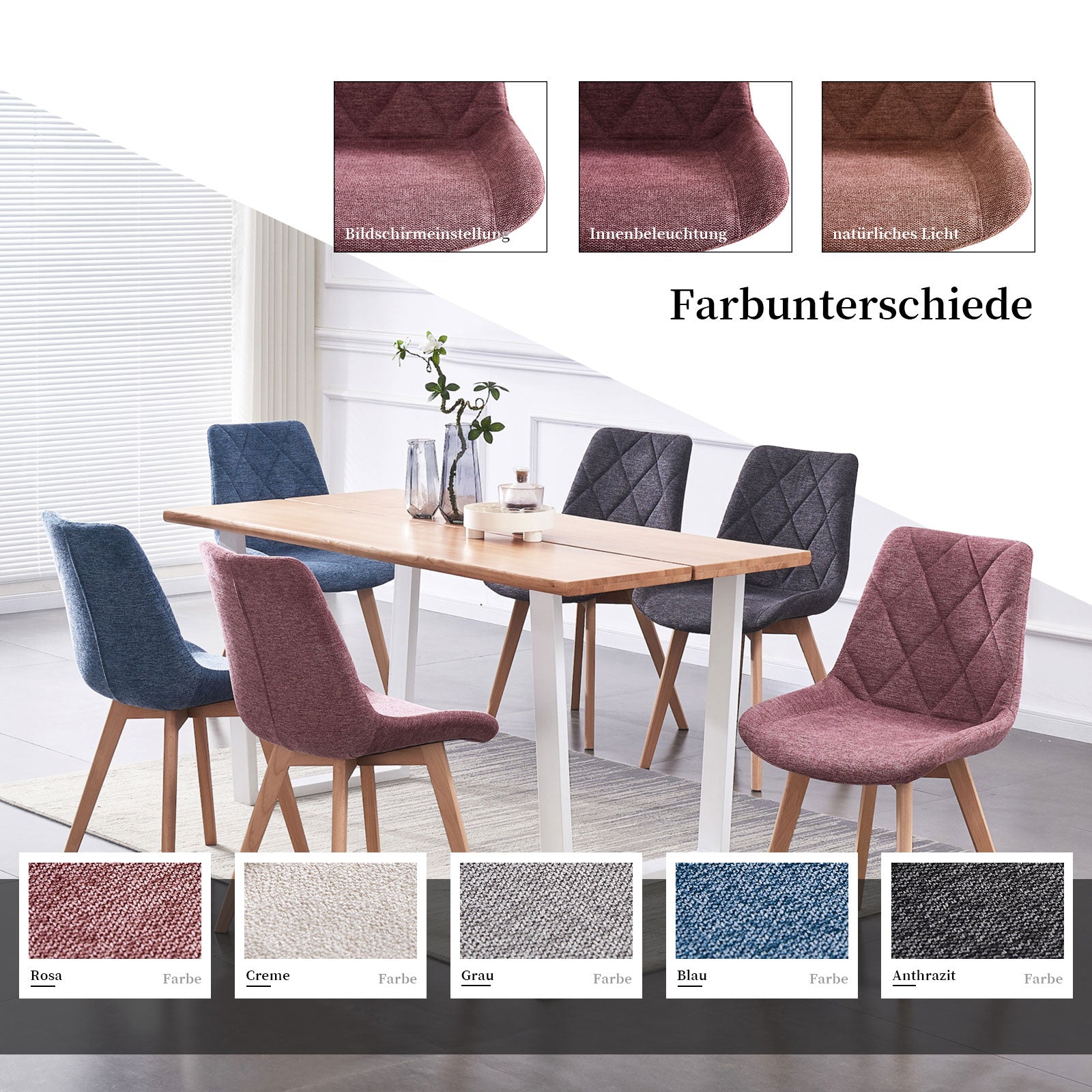 Esszimmerstühle 2er Set TANIA – Polsterstuhl mit Steppung & Holzbeinen | B&D home
