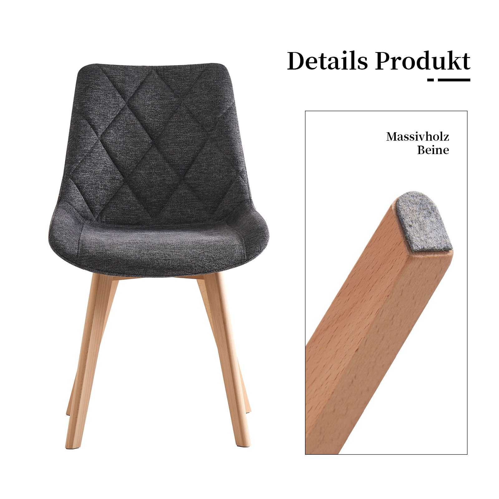 Esszimmerstühle 2er Set TANIA – Polsterstuhl mit Steppung & Holzbeinen | B&D home