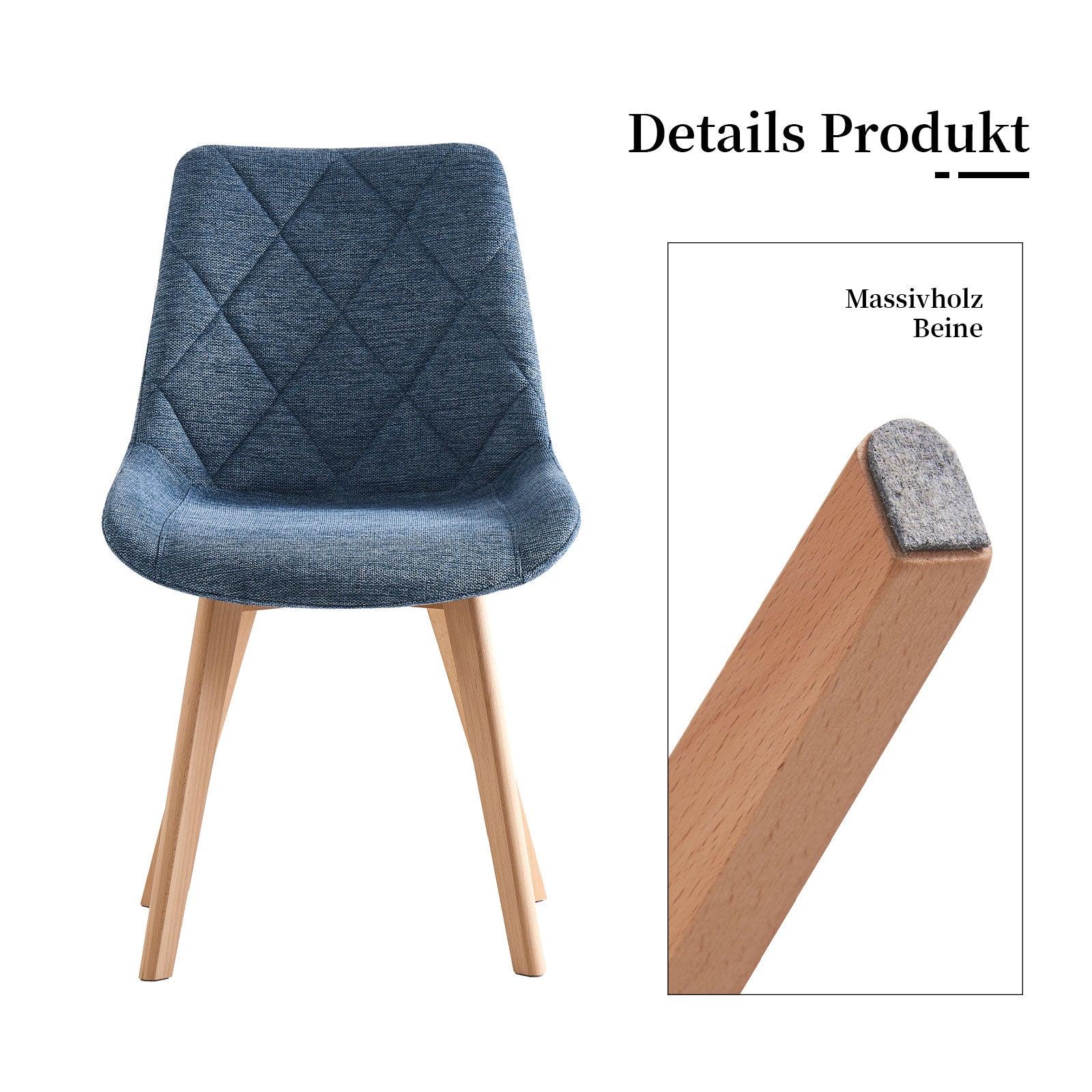 Esszimmerstühle 2er Set TANIA – Polsterstuhl mit Steppung & Holzbeinen | B&D home