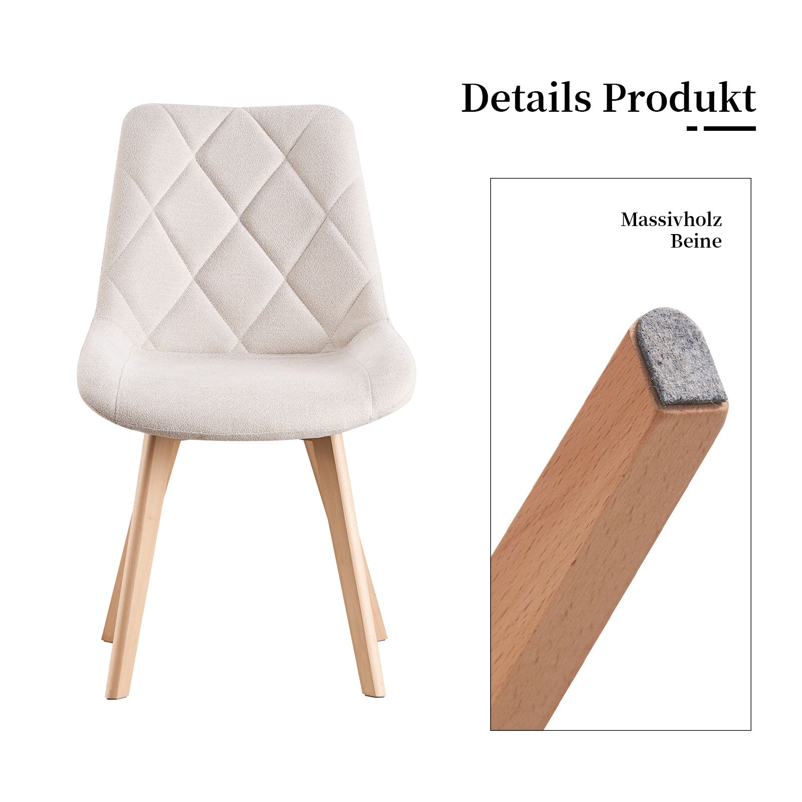 Esszimmerstühle 2er Set TANIA – Polsterstuhl mit Steppung & Holzbeinen | B&D home