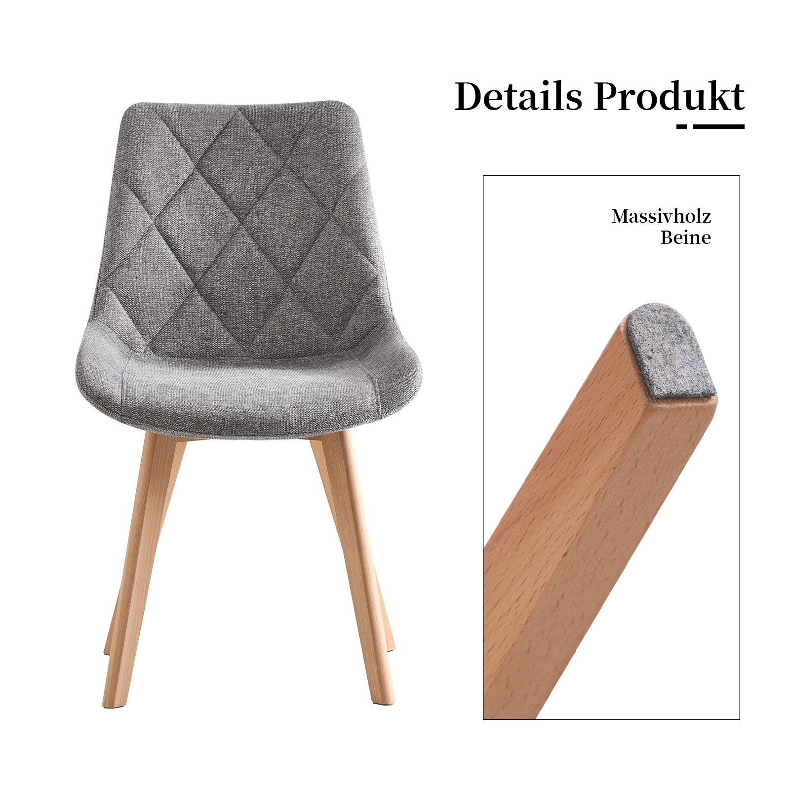 Esszimmerstühle 2er Set TANIA – Polsterstuhl mit Steppung & Holzbeinen | B&D home