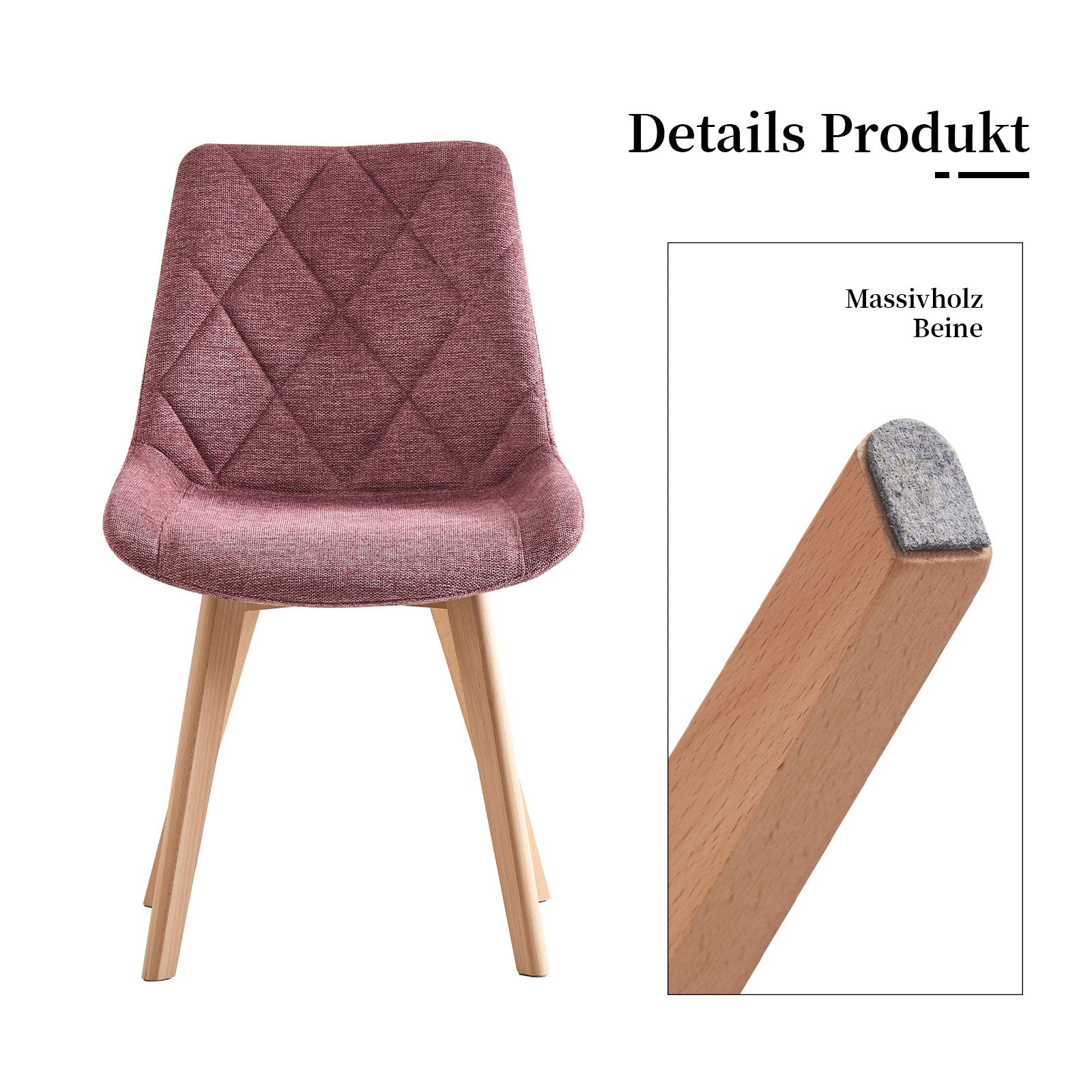 Esszimmerstühle 2er Set TANIA – Polsterstuhl mit Steppung & Holzbeinen | B&D home