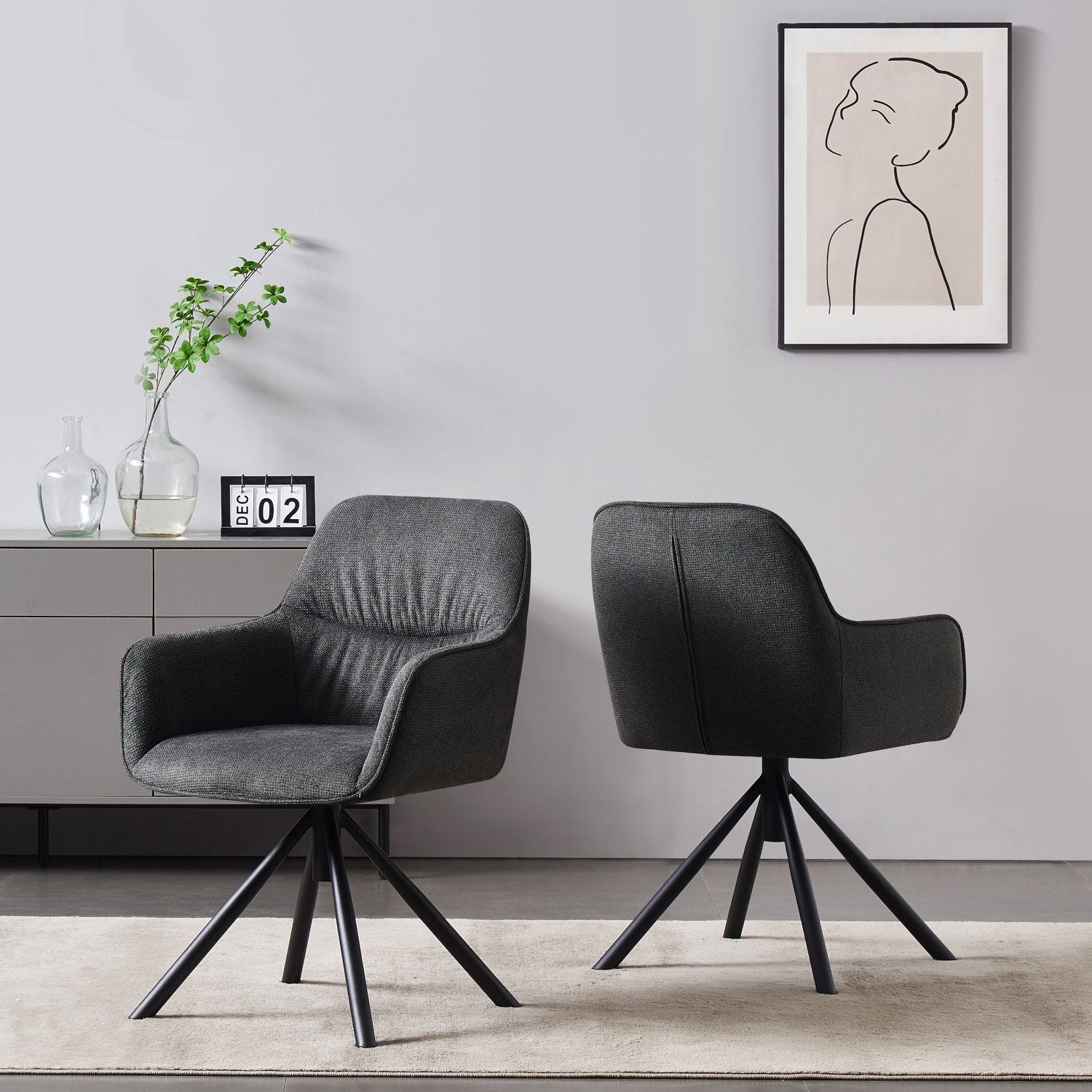 Esszimmerstuhl LATONA – Drehbarer Polsterstuhl mit Armlehne & Metallgestell | B&D home
