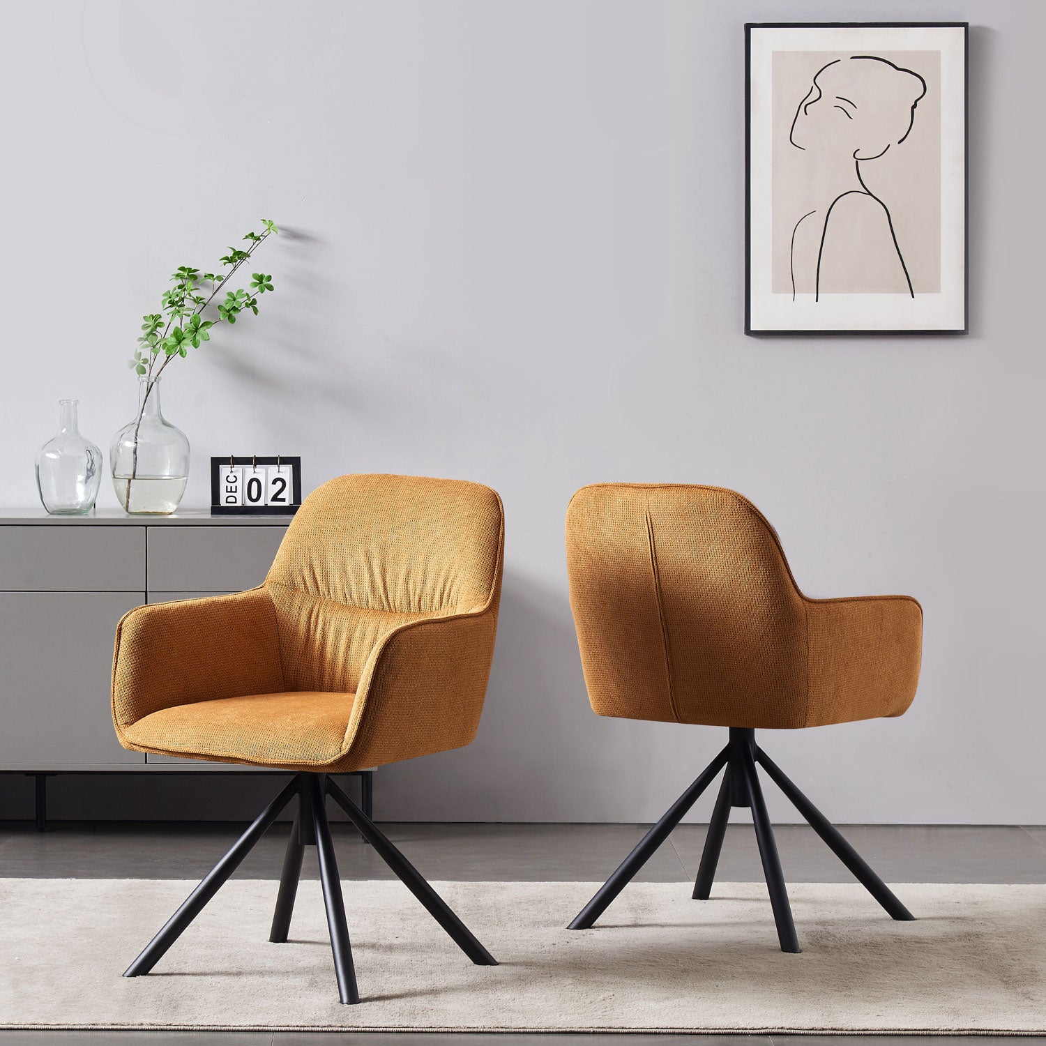Esszimmerstuhl LATONA – Drehbarer Polsterstuhl mit Armlehne & Metallgestell | B&D home