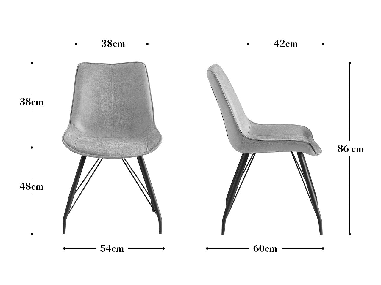 Maßbild für Esszimmerstühle 2er Set MATS – Polsterstuhl in Vintage-Lederoptik mit Metallgestell | B&D home