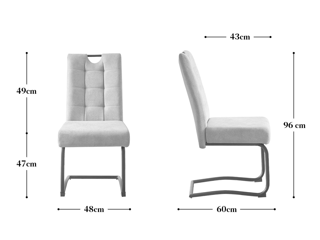 Maßbild für Esszimmerstühle 2er Set SOFIA – Schwingstuhl mit Griff & Federkern Polsterung | B&D home