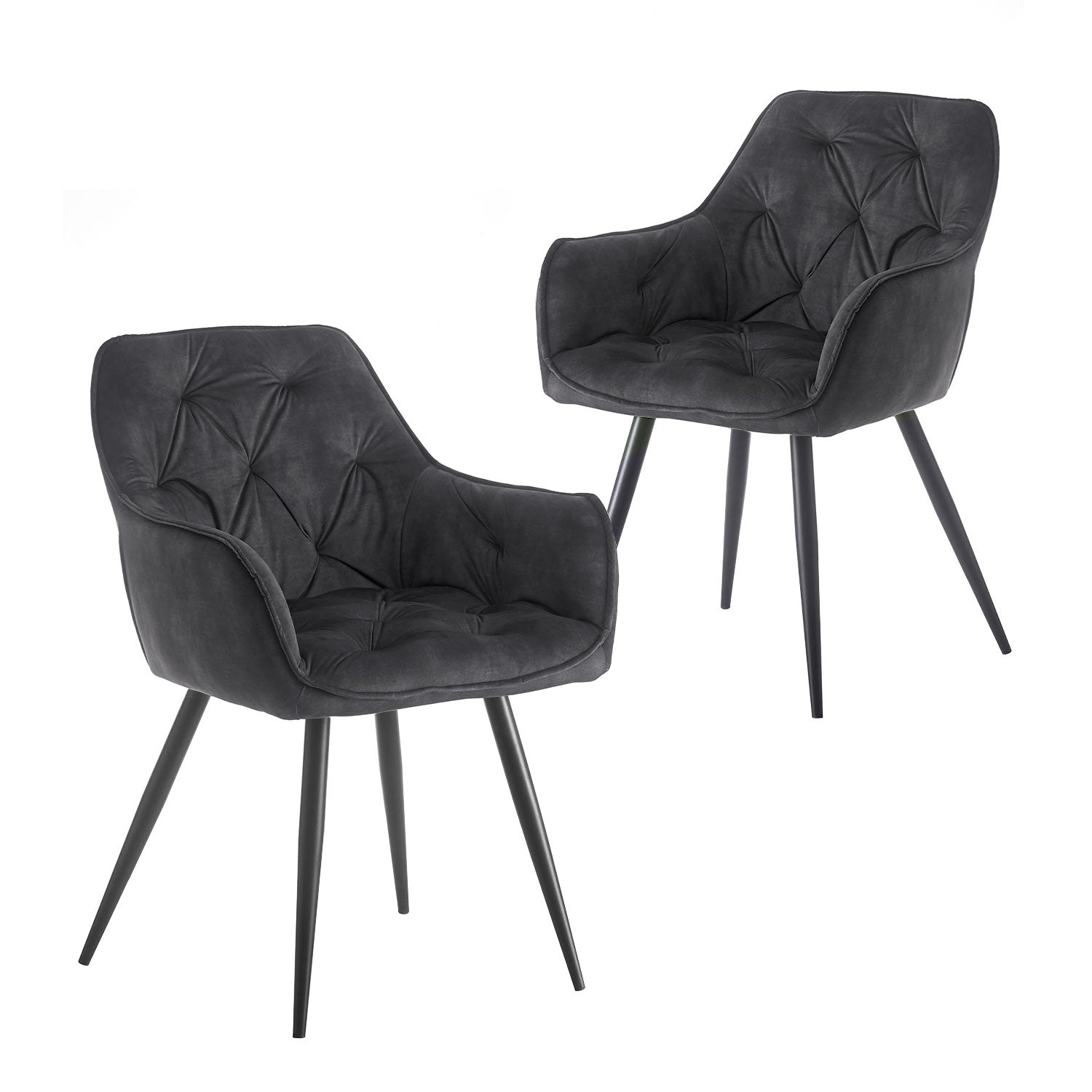 Drehstuhl DIETER 2er Set – Drehbarer Polsterstuhl mit Knopfsteppung & Metallgestell | B&D home
