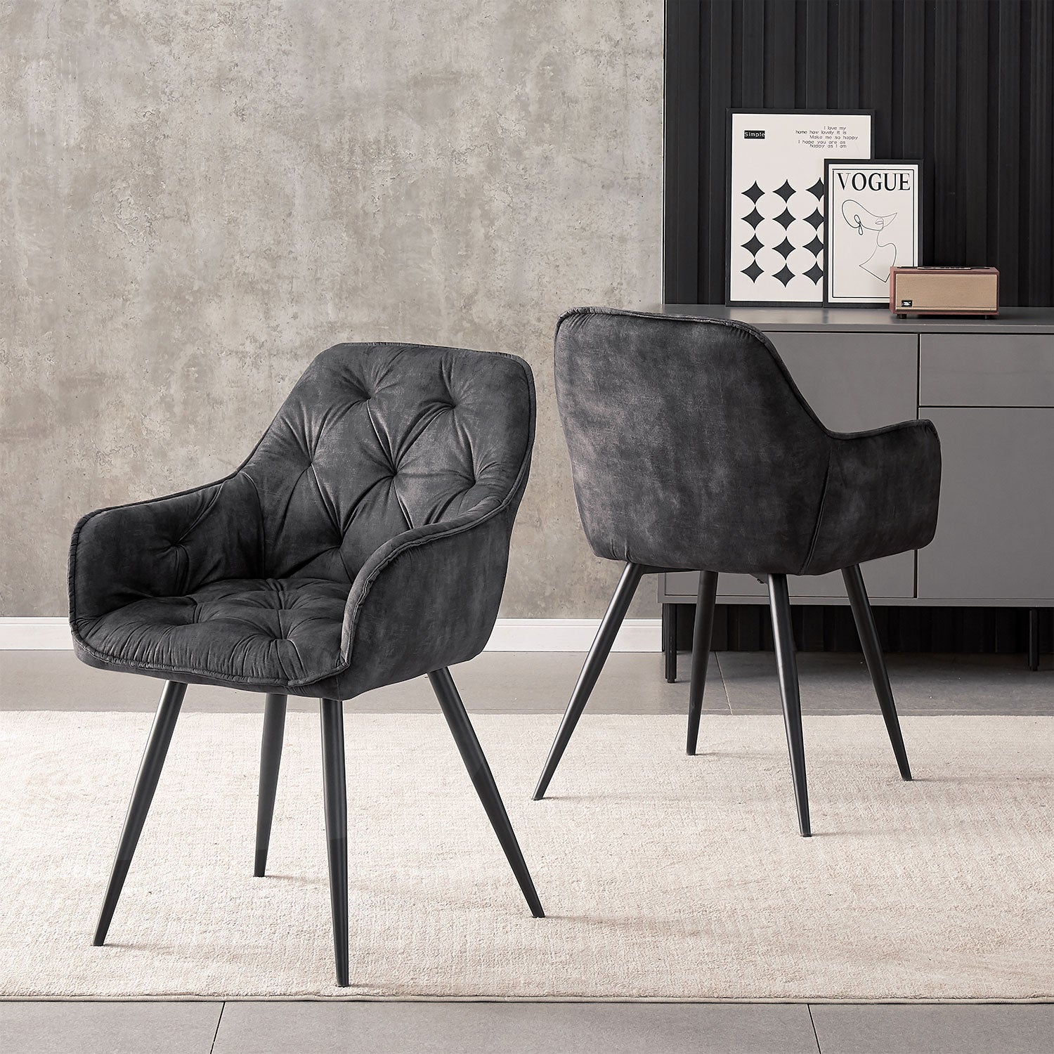 Drehstuhl DIETER 2er Set – Drehbarer Polsterstuhl mit Knopfsteppung & Metallgestell | B&D home