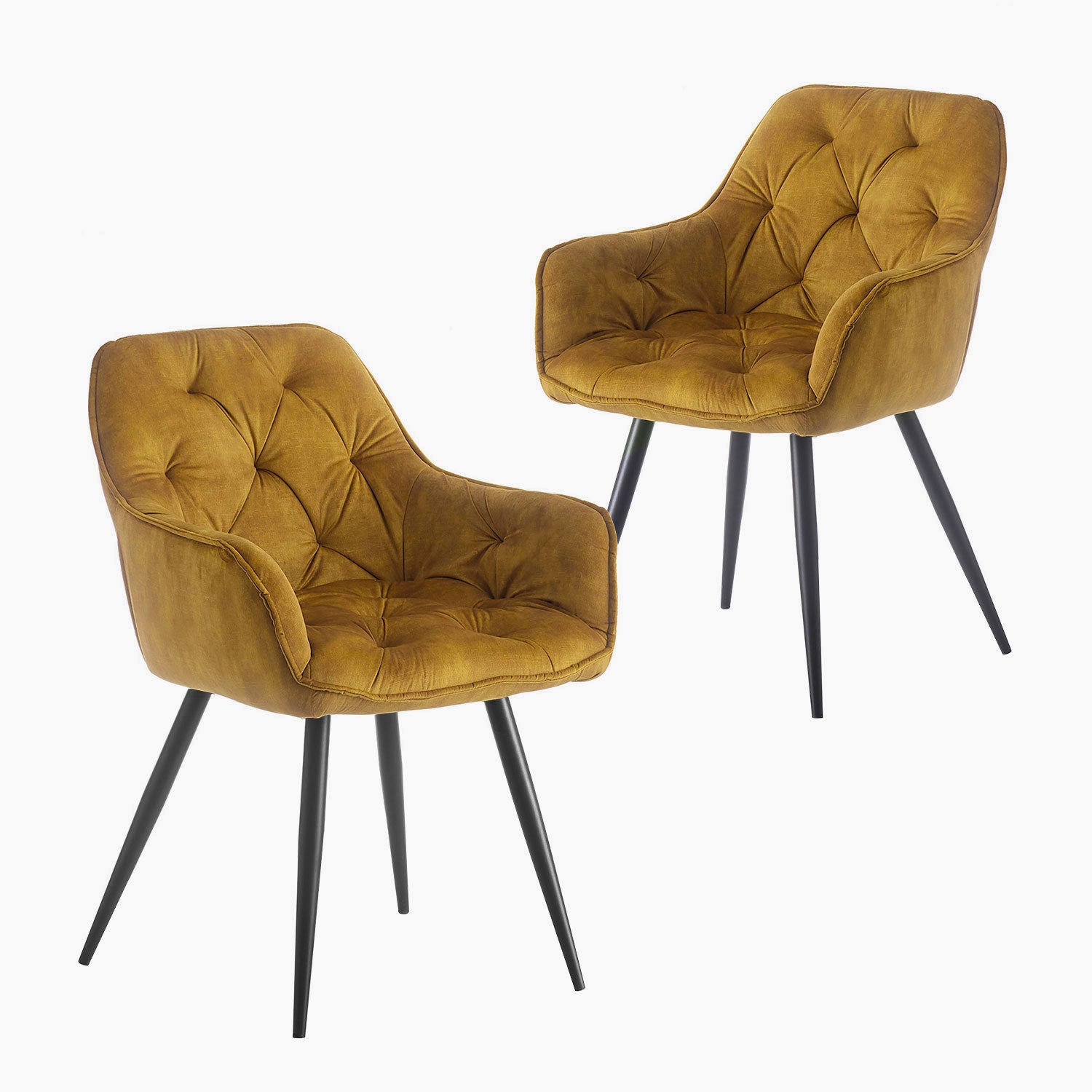 Drehstuhl DIETER 2er Set – Drehbarer Polsterstuhl mit Knopfsteppung & Metallgestell | B&D home