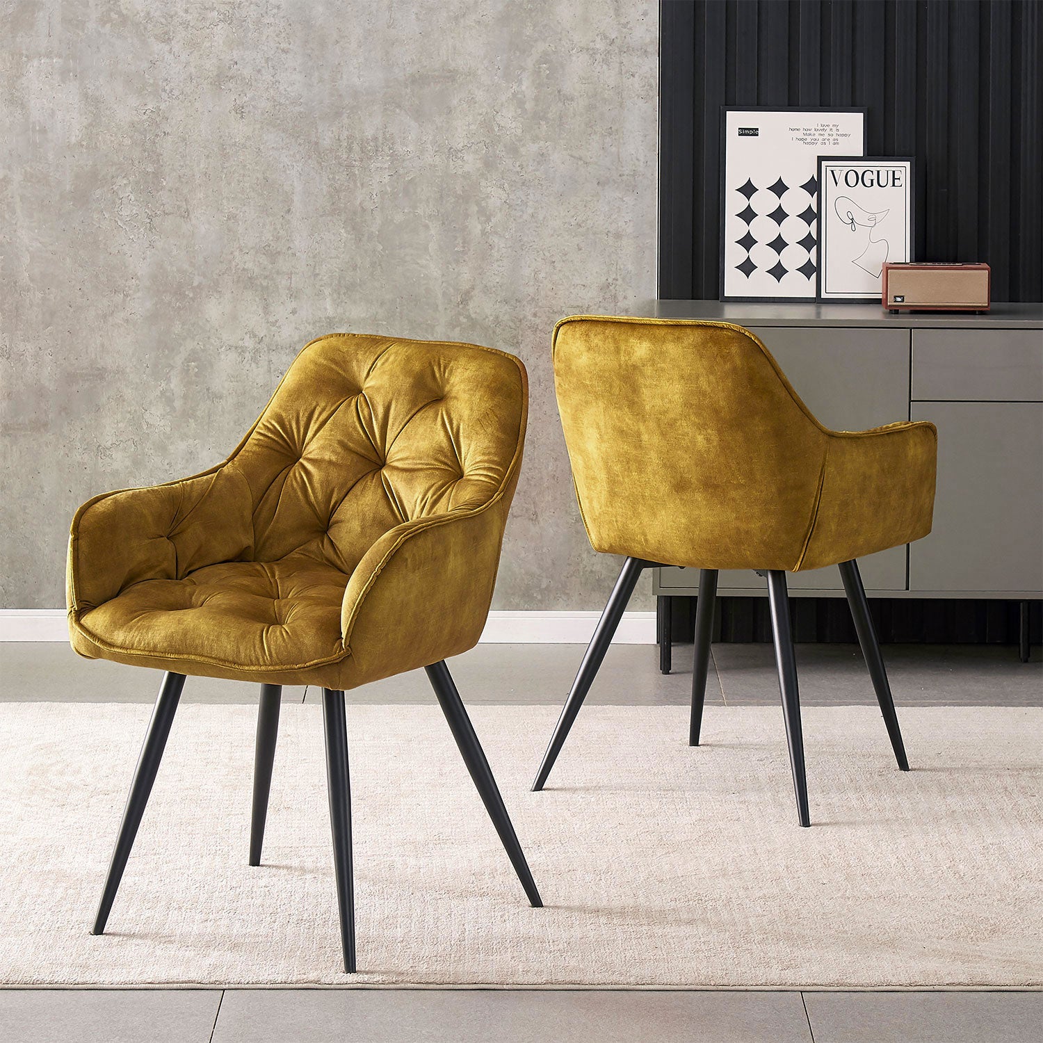 Drehstuhl DIETER 2er Set – Drehbarer Polsterstuhl mit Knopfsteppung & Metallgestell | B&D home
