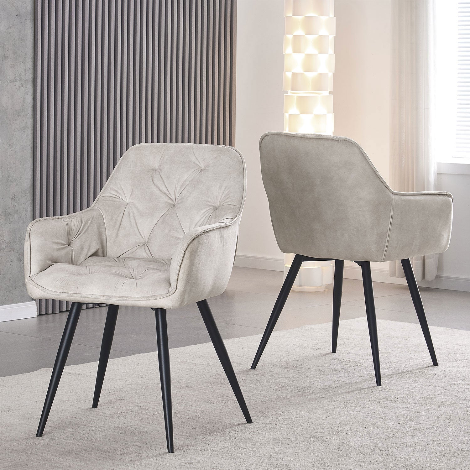 Drehstuhl DIETER 2er Set – Drehbarer Polsterstuhl mit Knopfsteppung & Metallgestell | B&D home