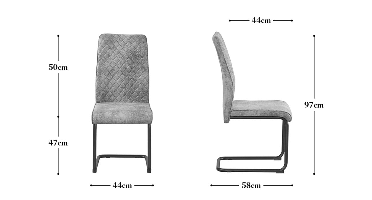 Maßbild für Esszimmerstühle 2er Set THEO – Schwingstuhl mit Steppdesign & Kunstlederbezug | B&D home