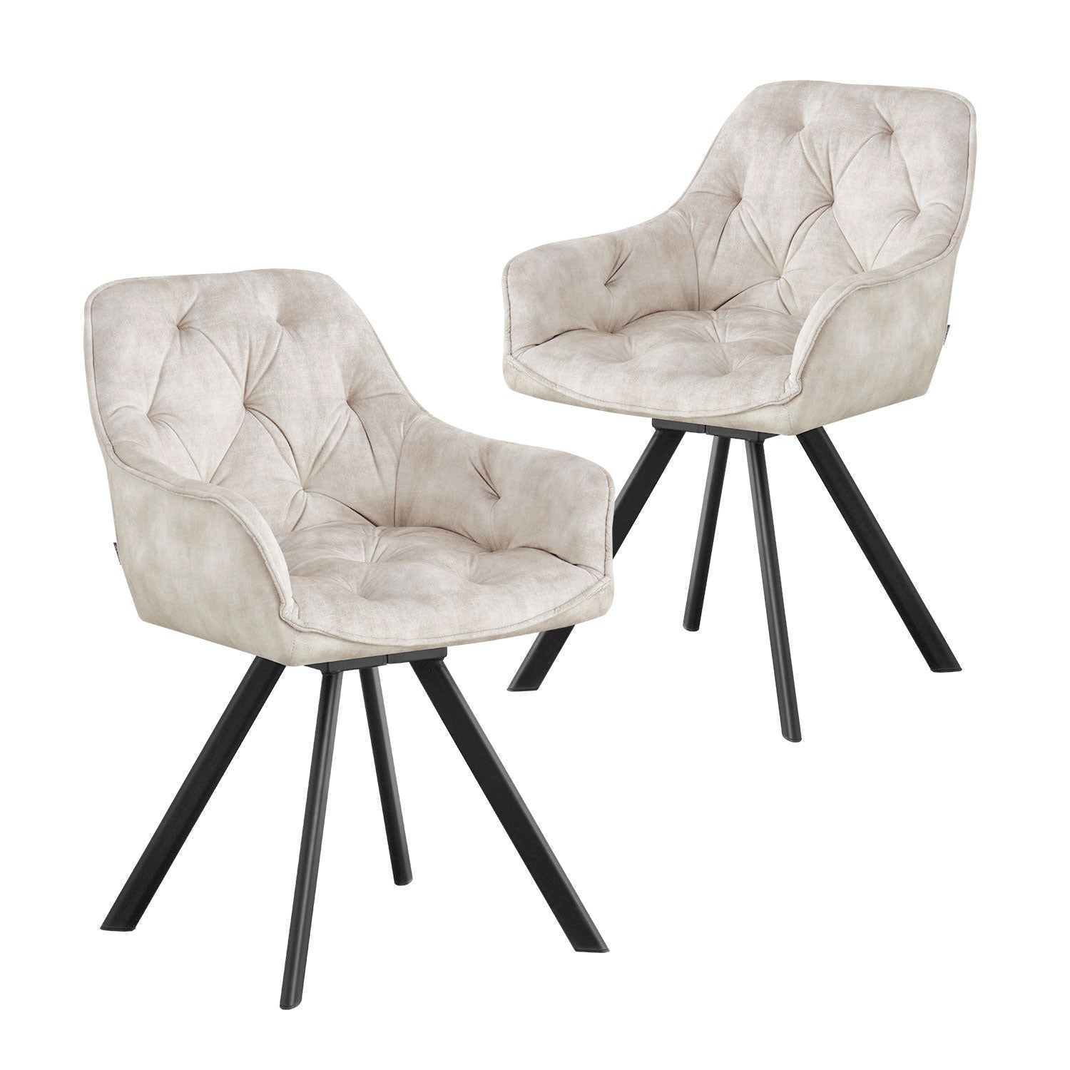 Drehstuhl DIETER 2er Set – Drehbarer Polsterstuhl mit Knopfsteppung & Metallgestell | B&D home