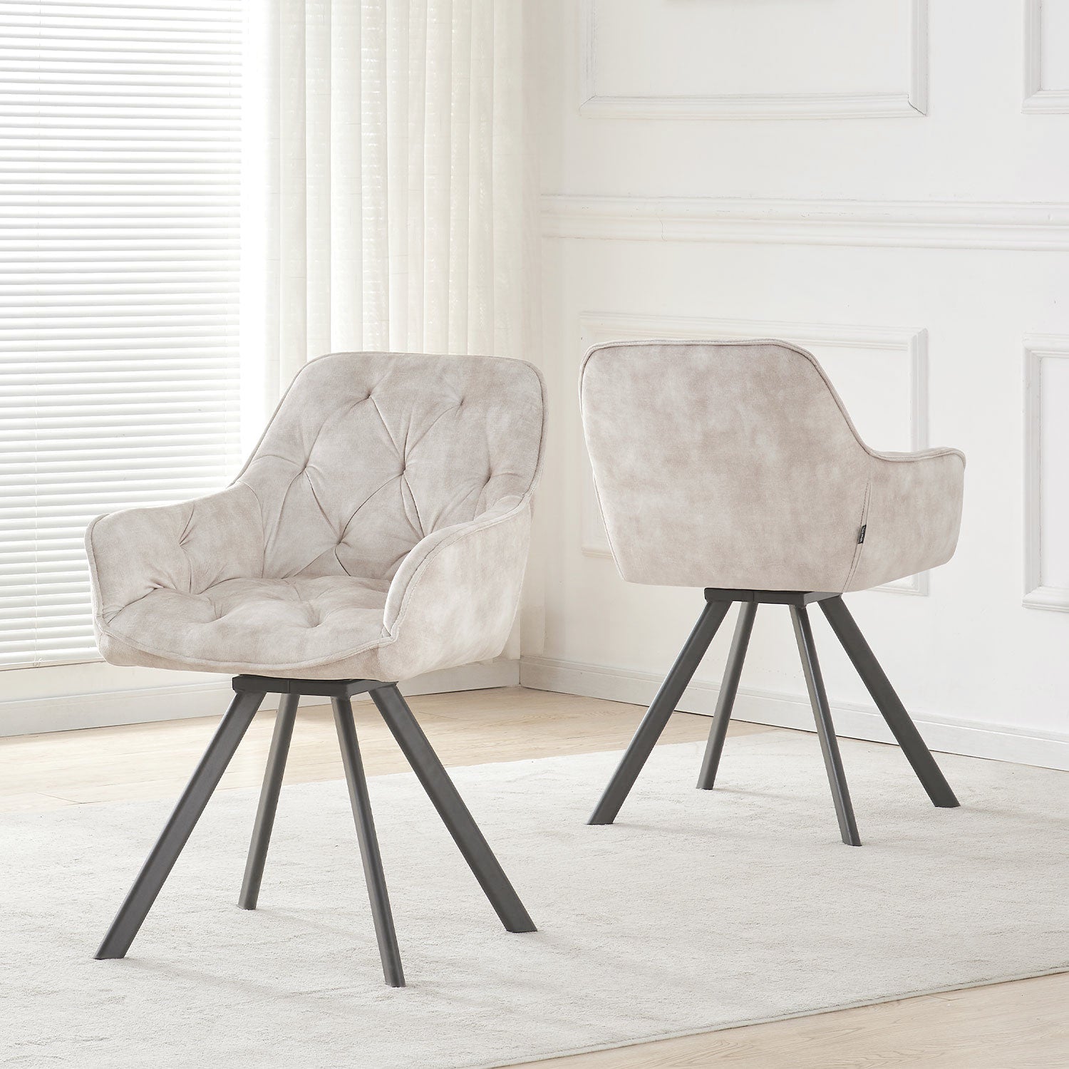 Drehstuhl DIETER 2er Set – Drehbarer Polsterstuhl mit Knopfsteppung & Metallgestell | B&D home
