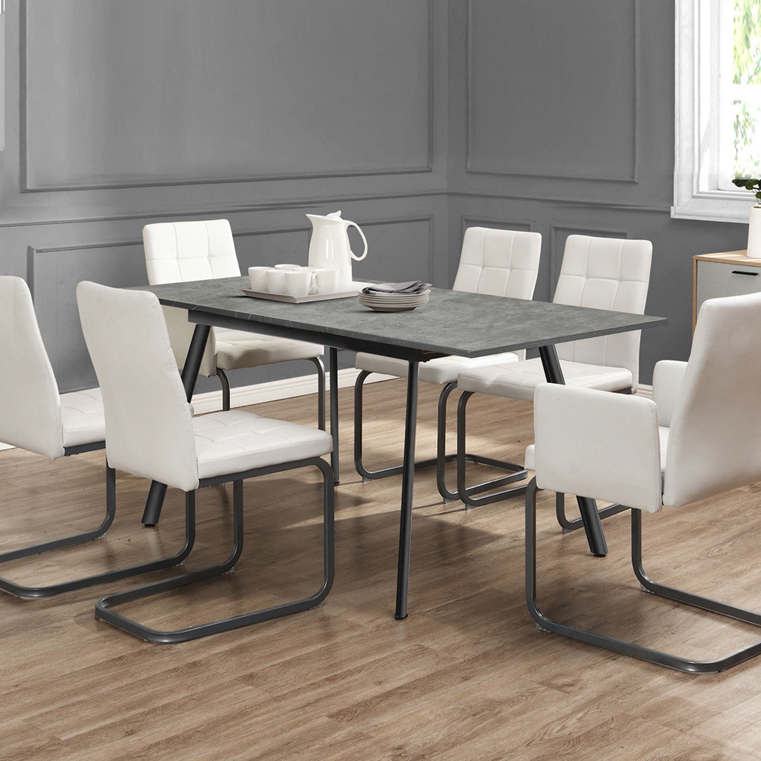 Esstisch MARA – Ausziehbarer Tisch mit Keramik-Tischplatte & Metallgestell | B&D home