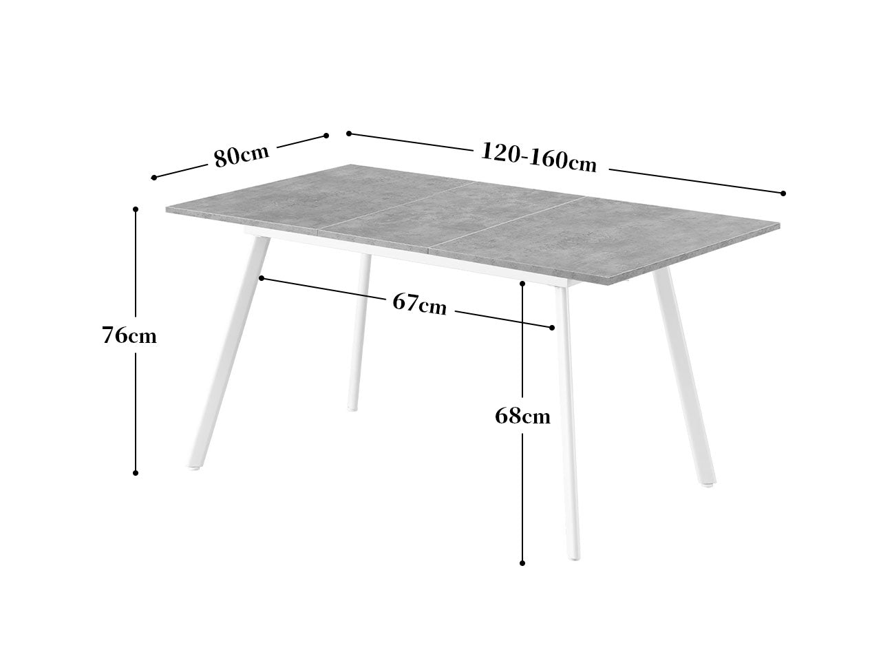 Maßbild für Ausziehtisch OSKAR | praktisch & modern | B&D home