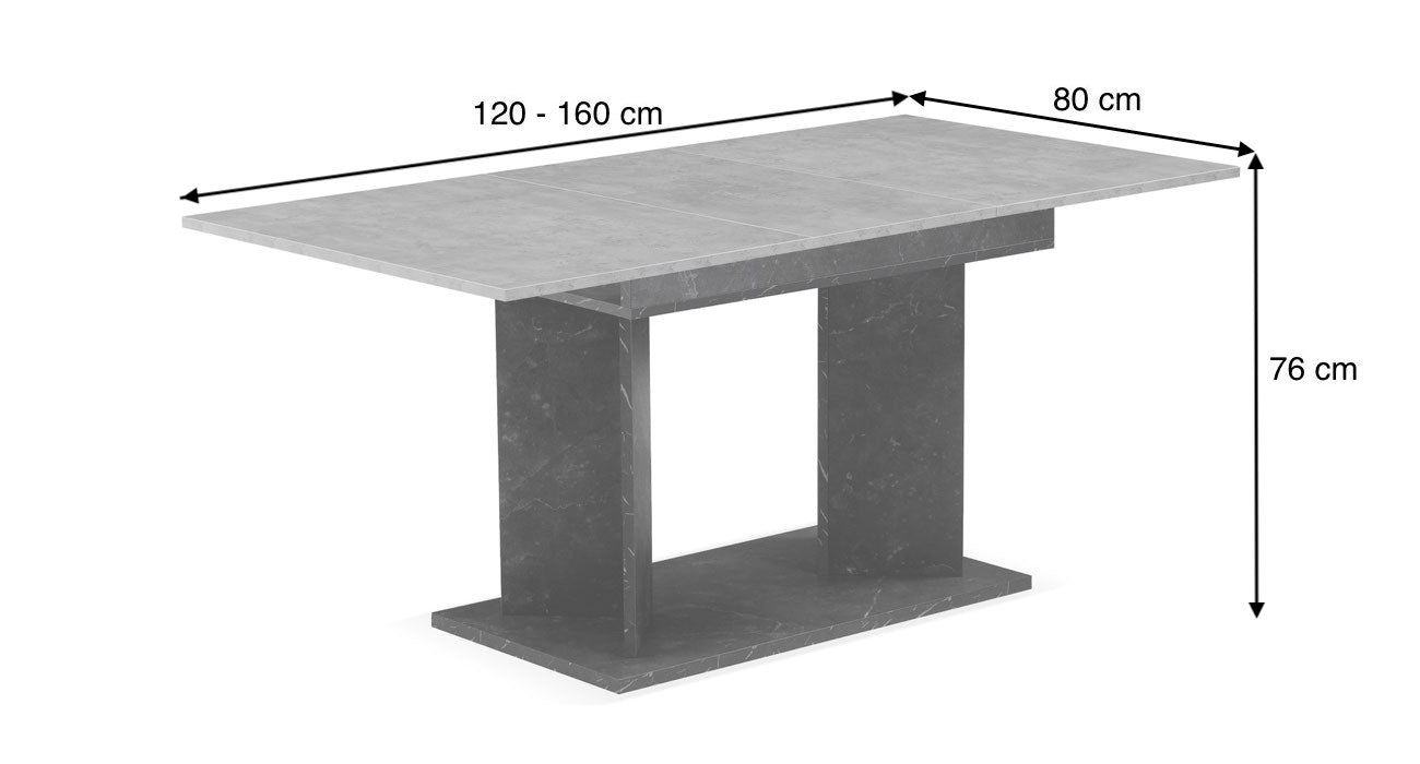 Maßbild für Ausziehtisch VIVIAN | praktisch & modern | B&D home
