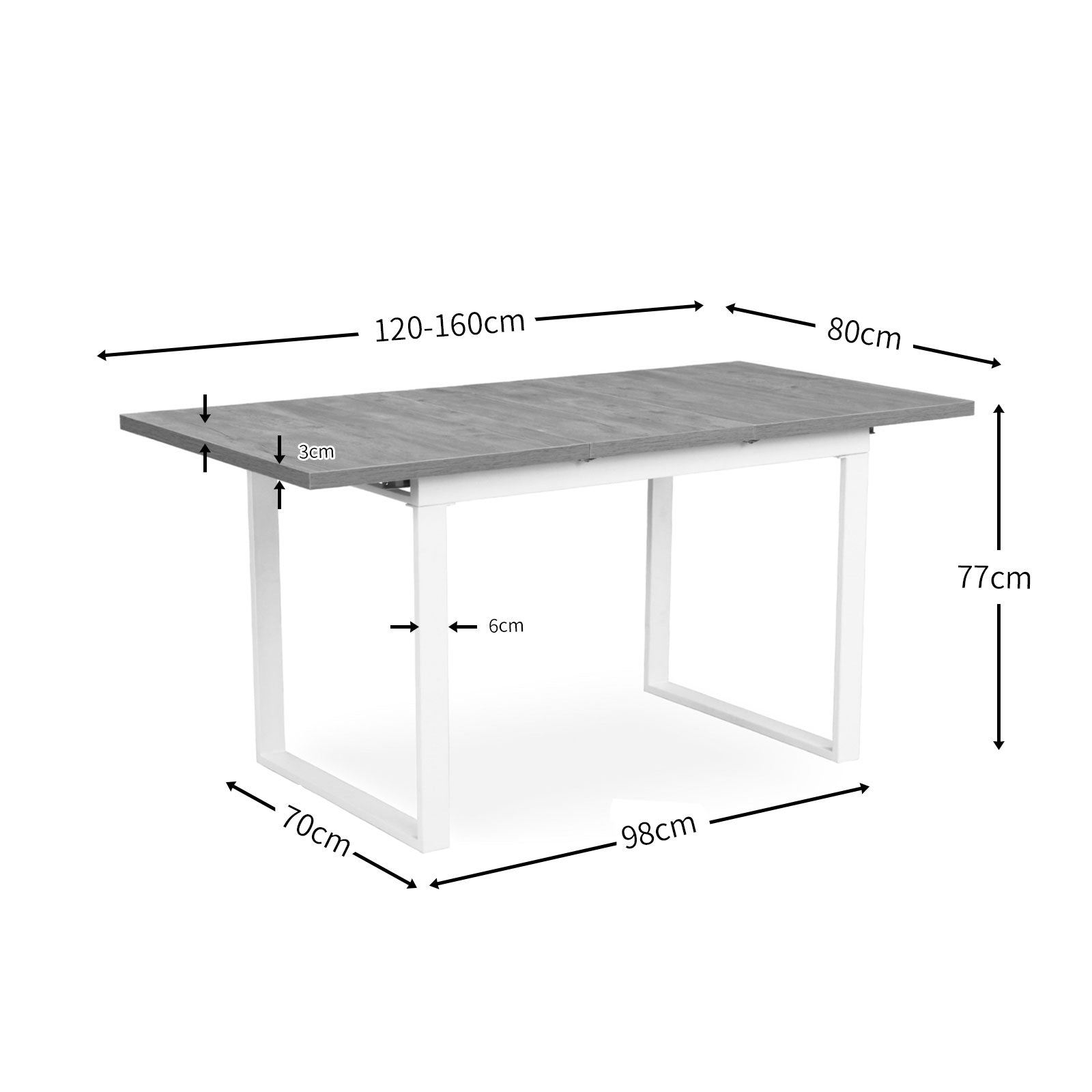 Maßbild für Ausziehtisch ANNA | praktisch & modern | B&D home