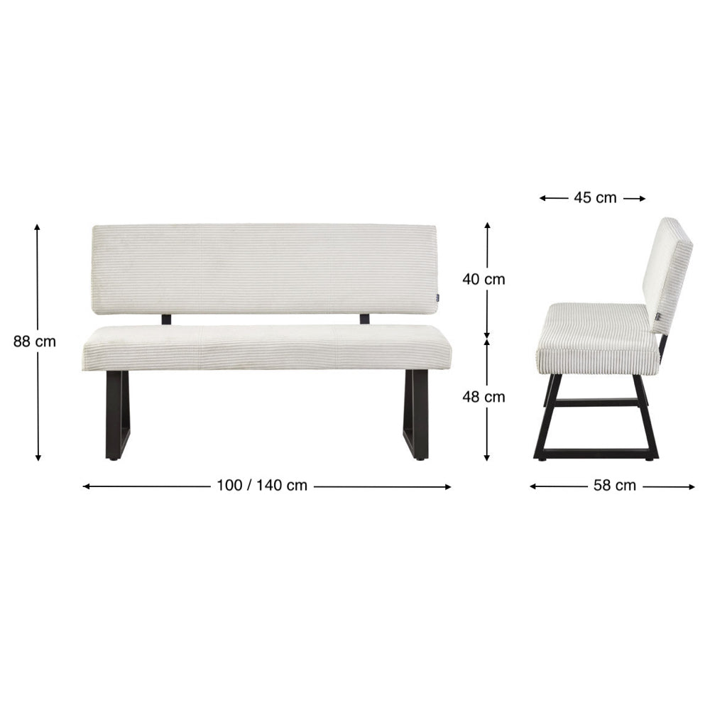 Maßbild für Sitzbank SIGFRID – Esszimmerbank mit Rückenlehne & Metallgestell | B&D home