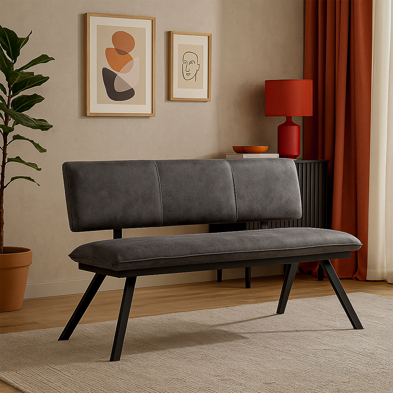 Sitzbank JUNA – Polsterbank mit Rückenlehne & Metallgestell | B&D home