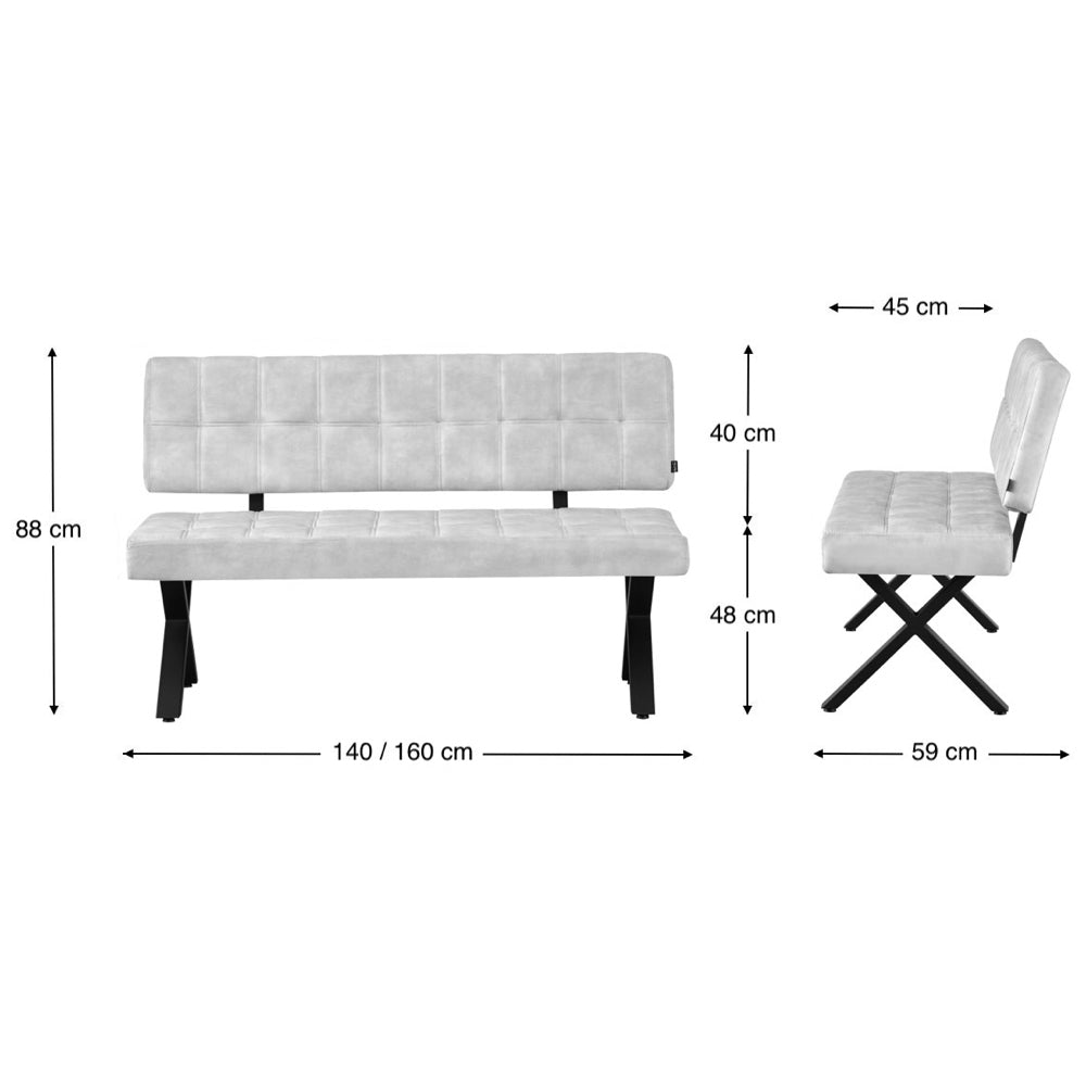 Maßbild für Sitzgruppe Frido – Stilvolles Esszimmer-Set mit Sitzbank & 2 Freischwinger-Stühlen