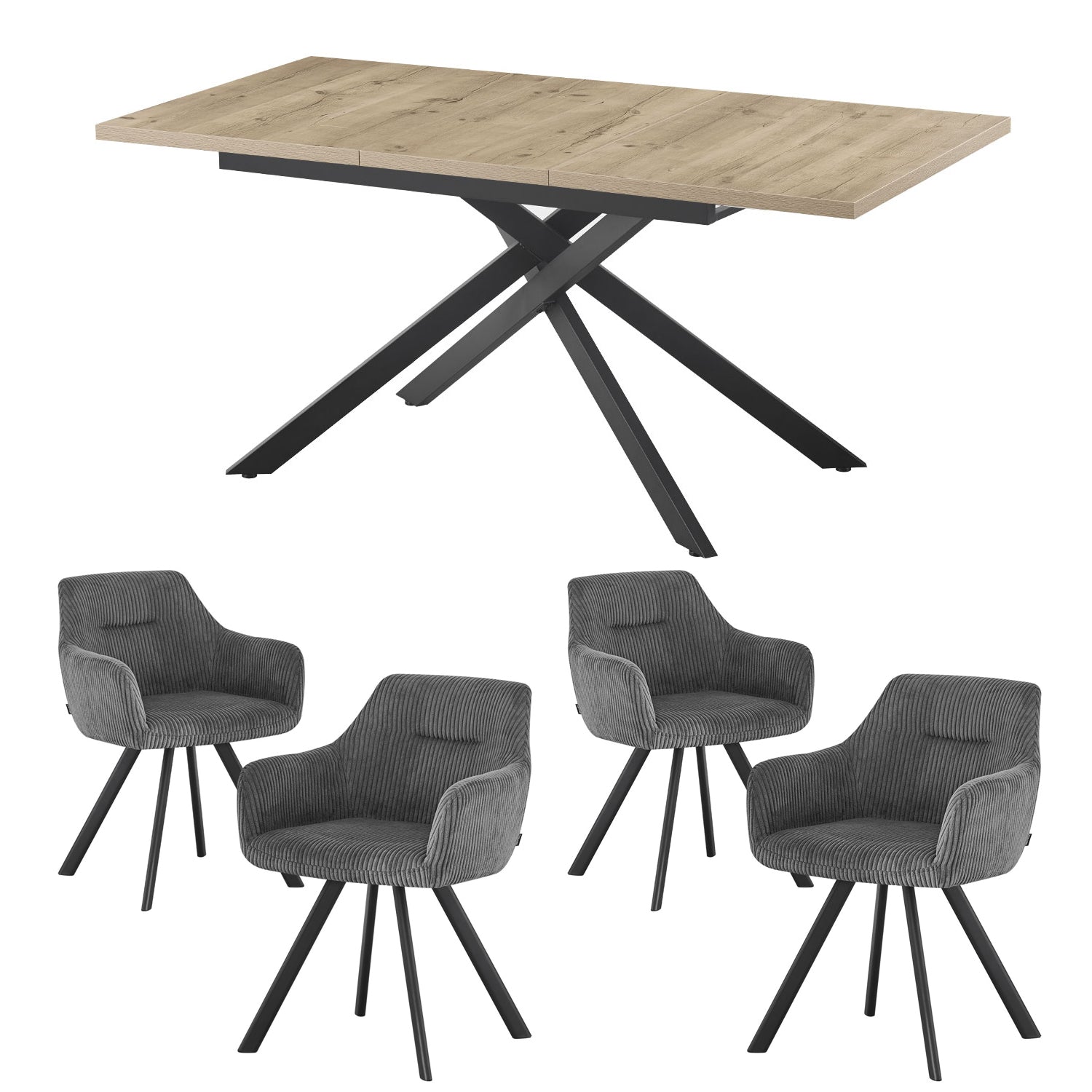 Essgruppe Silas – Moderner Esstisch mit 4 Stühlen in stilvollem Design | B&D home