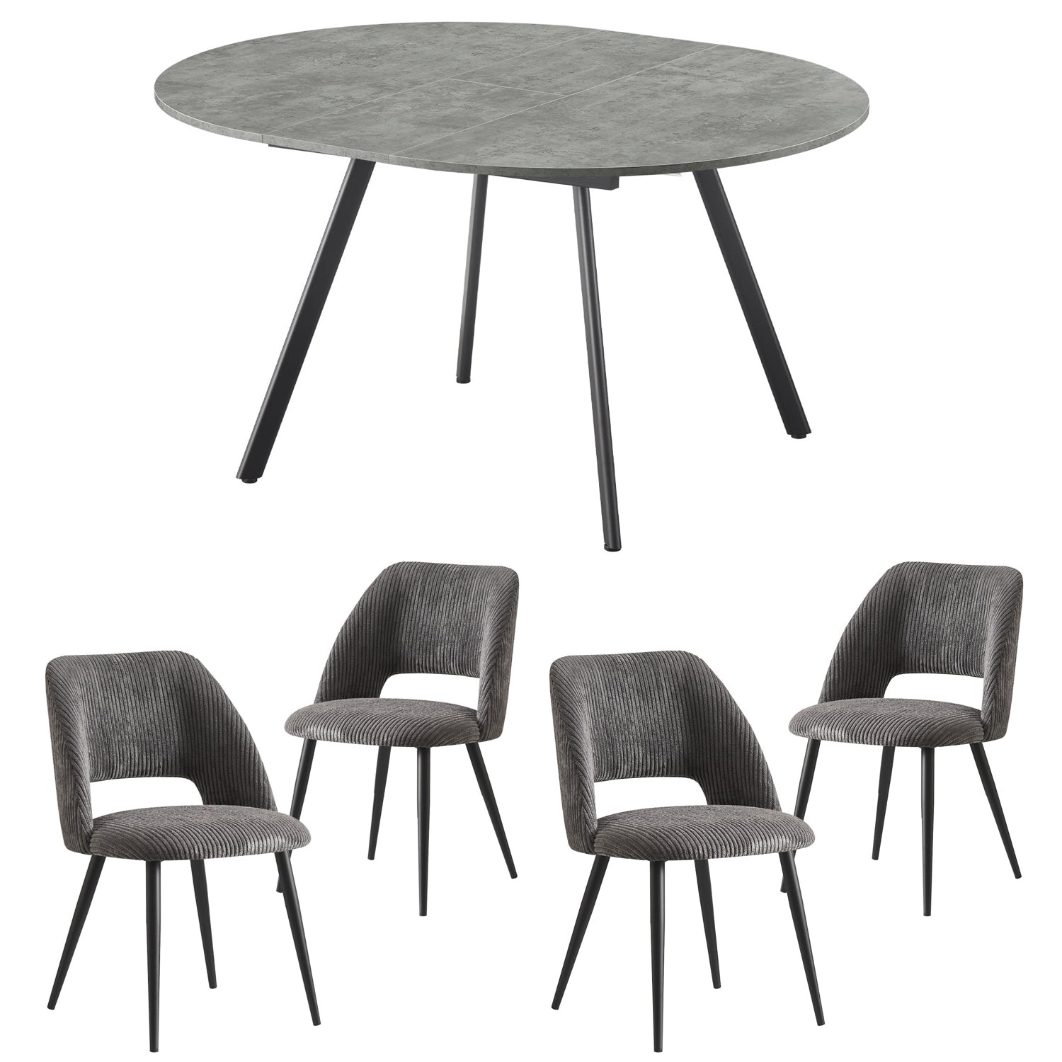 Essgruppe EDDA – Moderner runder Esstisch mit 4 stilvollen Polsterstühlen | B&D home