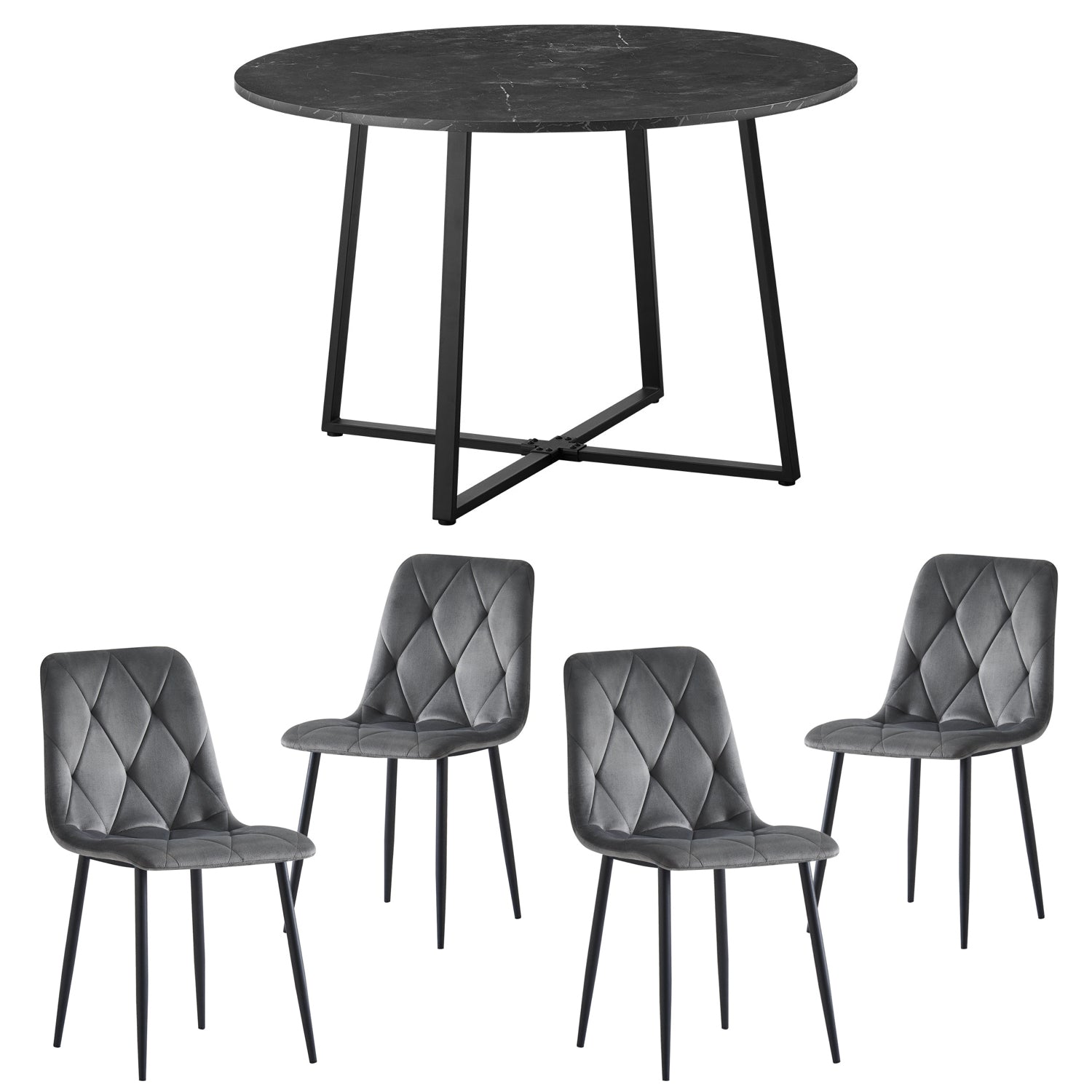 Essgruppe EDDA – Moderner runder Esstisch mit 4 stilvollen Polsterstühlen | B&D home