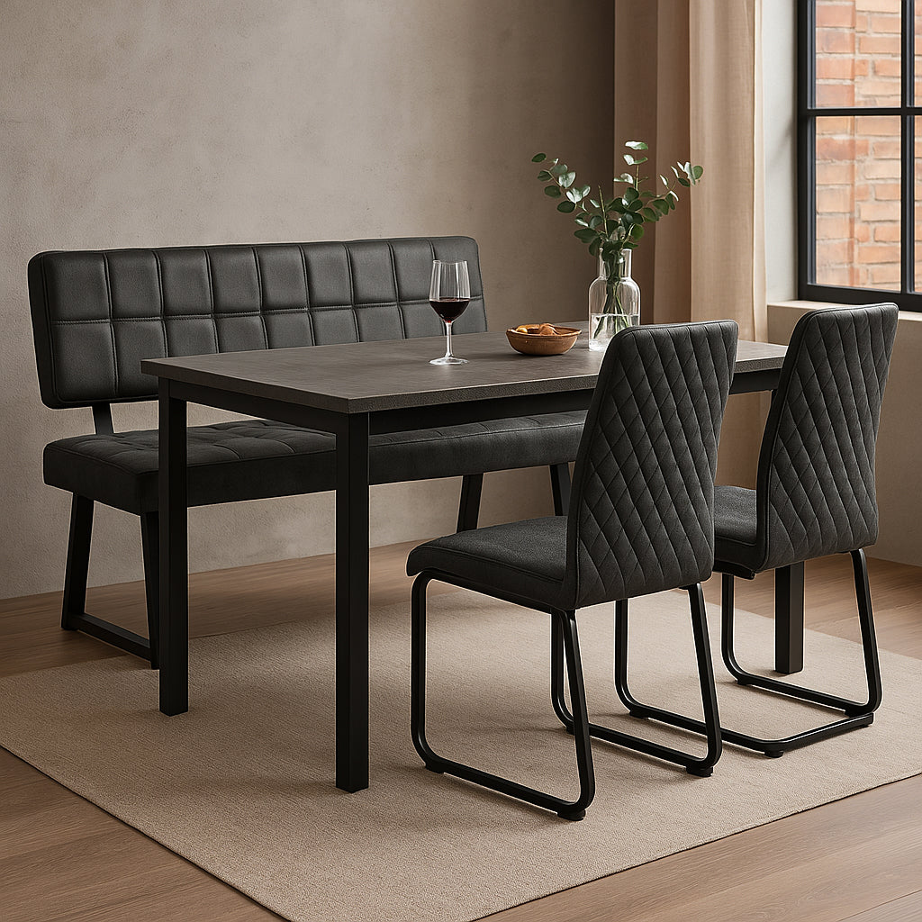 Sitzgruppe Frido – Stilvolles Esszimmer-Set mit Sitzbank & 2 Freischwinger-Stühlen