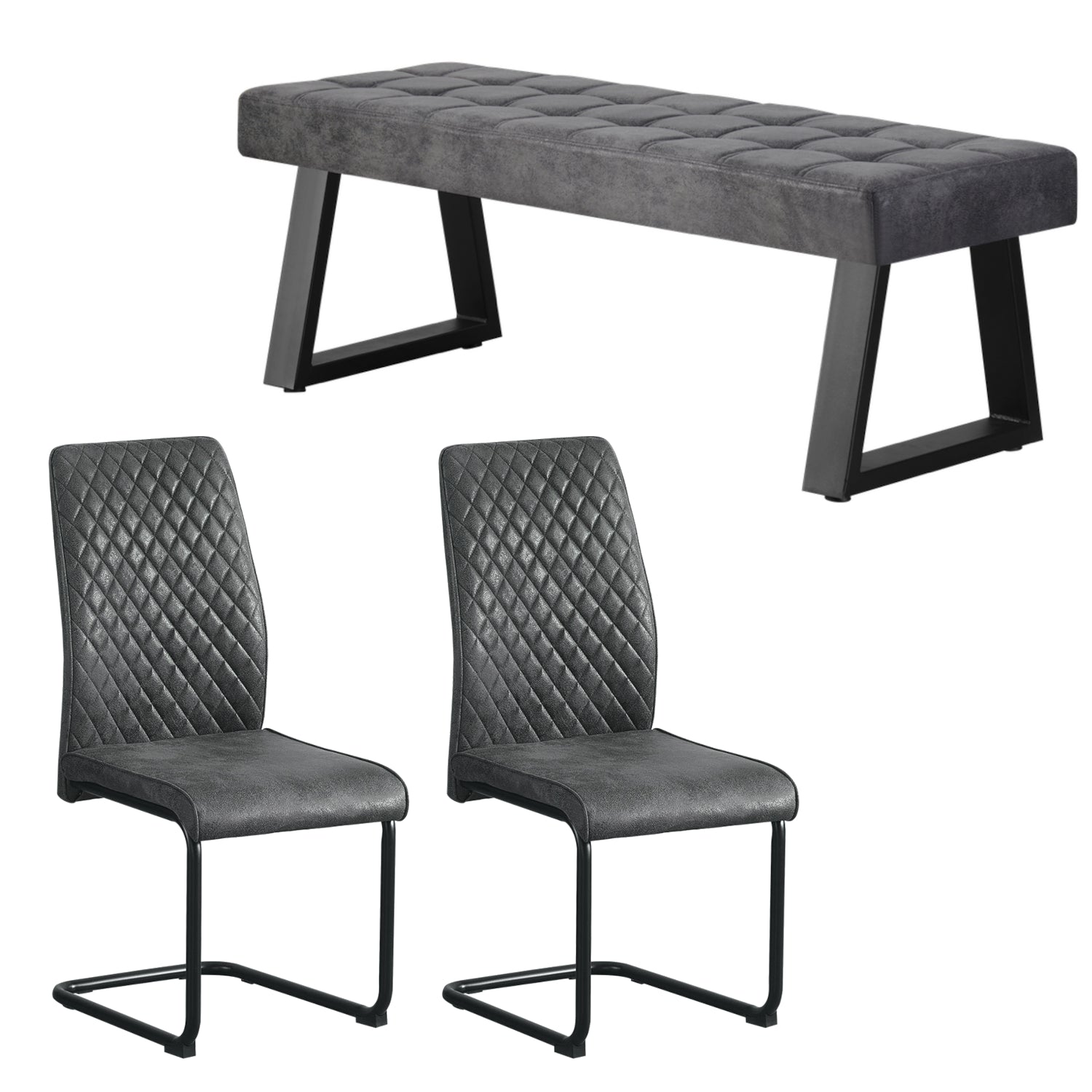 Sitzgruppe Frido – Stilvolles Esszimmer-Set mit Sitzbank & 2 Freischwinger-Stühlen
