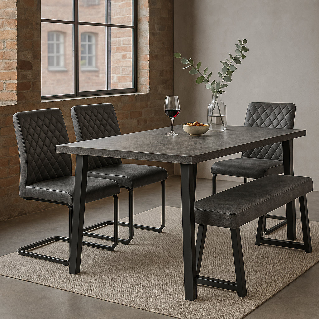 Sitzgruppe Frido – Stilvolles Esszimmer-Set mit Sitzbank & 2 Freischwinger-Stühlen