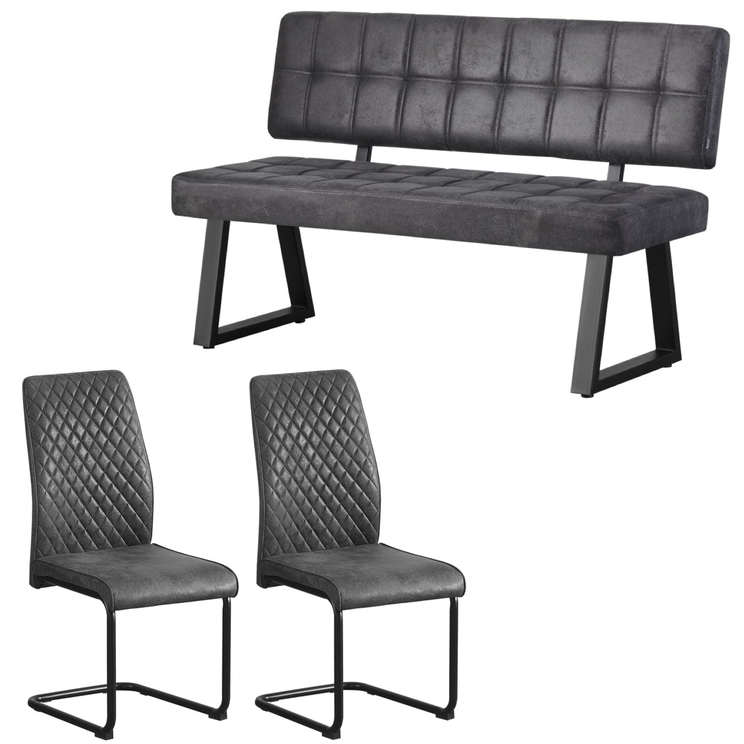 Sitzgruppe Frido – Stilvolles Esszimmer-Set mit Sitzbank & 2 Freischwinger-Stühlen