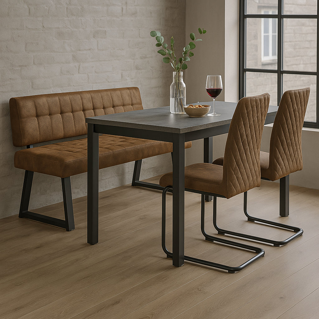 Sitzgruppe Frido – Stilvolles Esszimmer-Set mit Sitzbank & 2 Freischwinger-Stühlen
