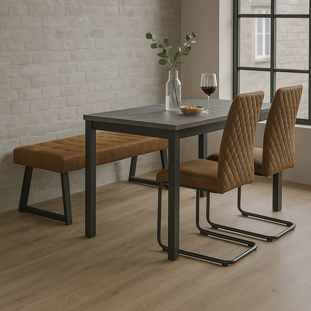 Sitzgruppe Frido – Stilvolles Esszimmer-Set mit Sitzbank & 2 Freischwinger-Stühlen