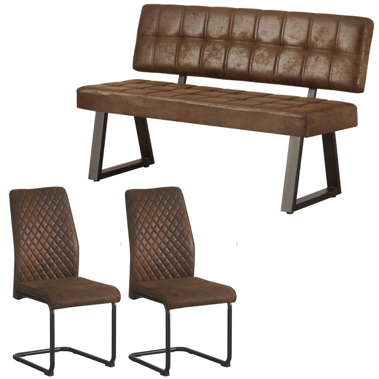 Sitzgruppe Frido – Stilvolles Esszimmer-Set mit Sitzbank & 2 Freischwinger-Stühlen