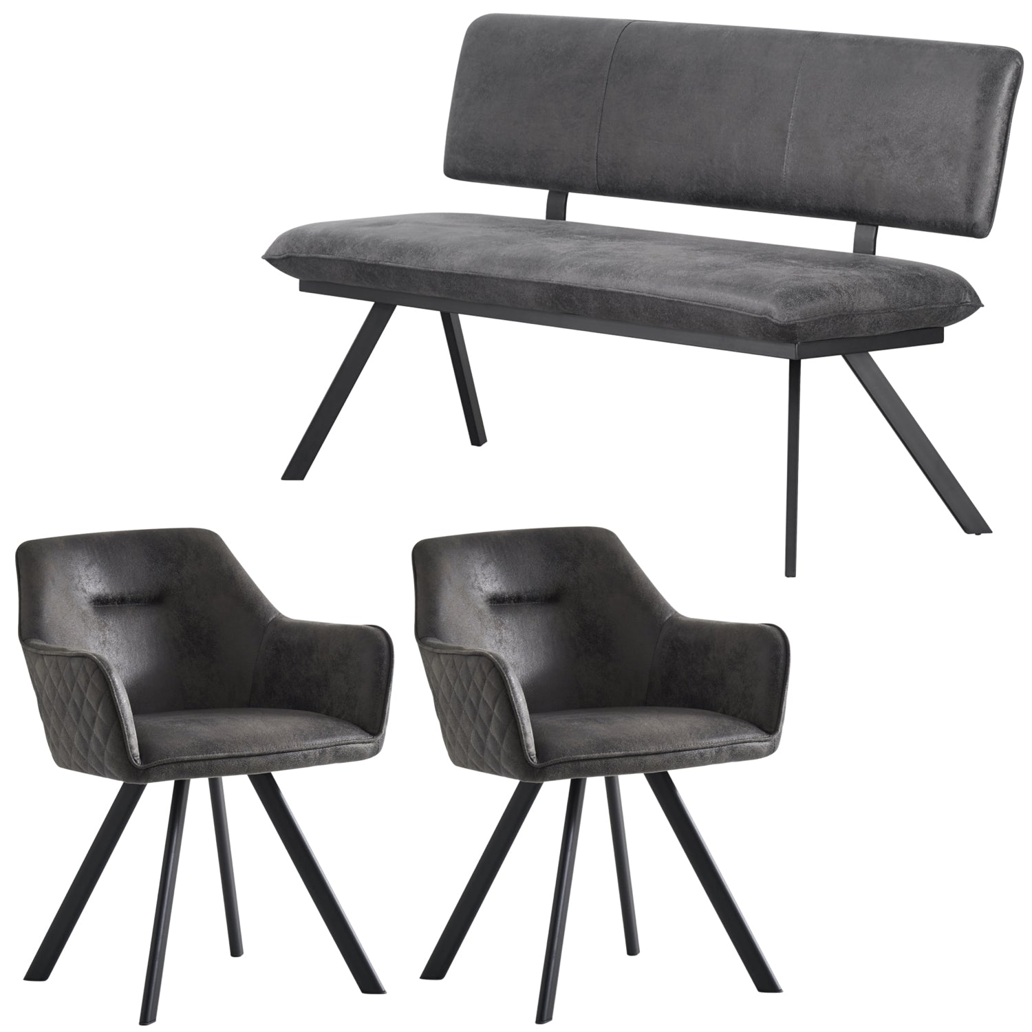 Sitzgruppe Jana – Esszimmer-Set mit Sitzbank & 2 Esszimmerstühlen im Industrial Design | B&D home