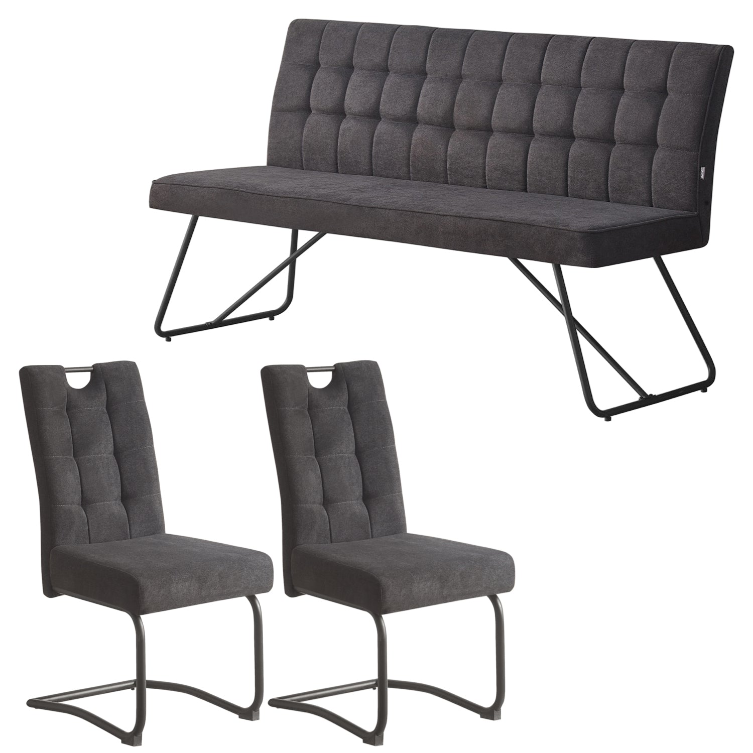 Sitzgruppe Lana – Esszimmer-Set mit Sitzbank & 2 Freischwingern im modernen Design | B&D home