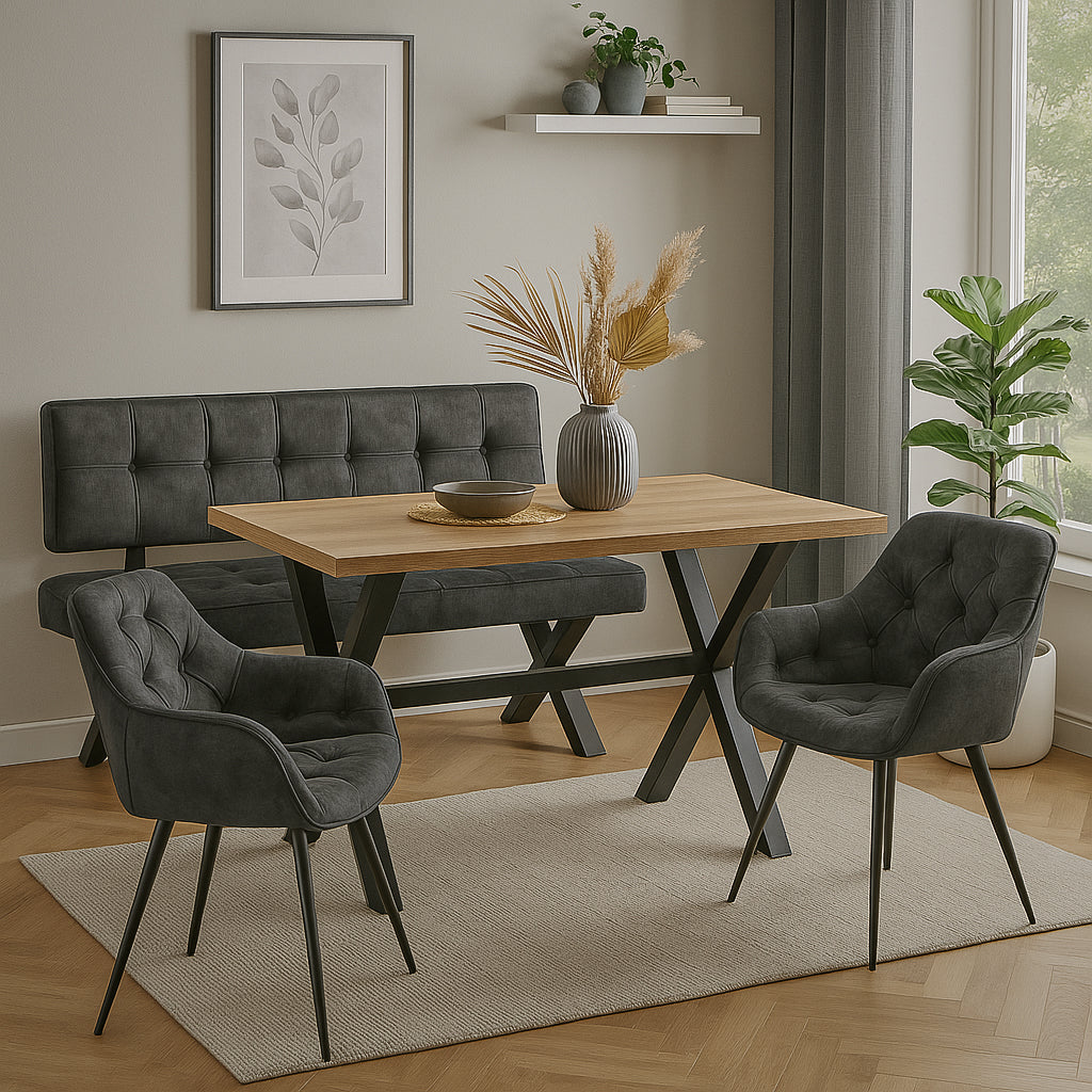 Sitzgruppe Elen – Esszimmer-Set mit Sitzbank & 2 Polsterstühlen im Industrial Chic | B&D home