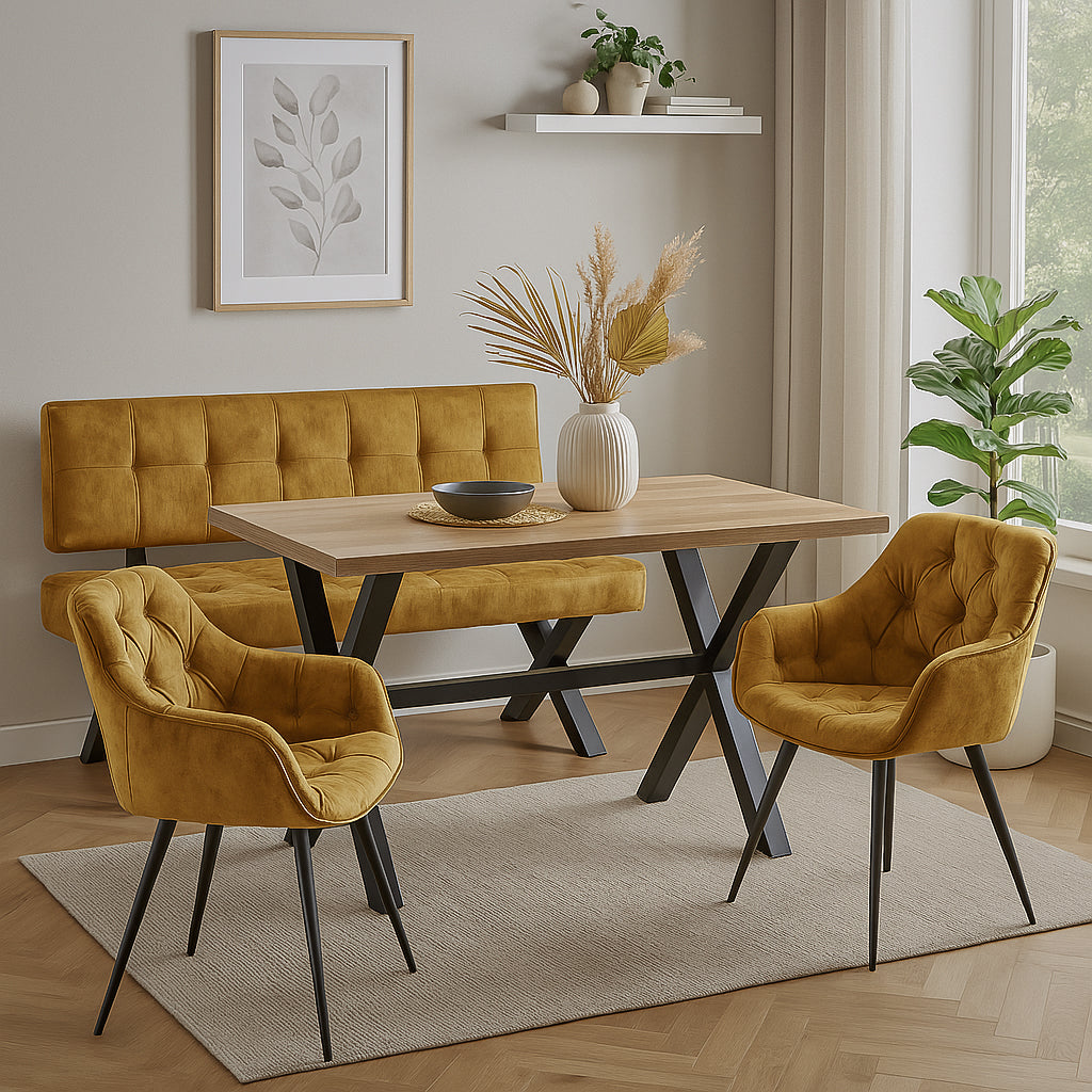 Sitzgruppe Elen – Esszimmer-Set mit Sitzbank & 2 Polsterstühlen im Industrial Chic | B&D home