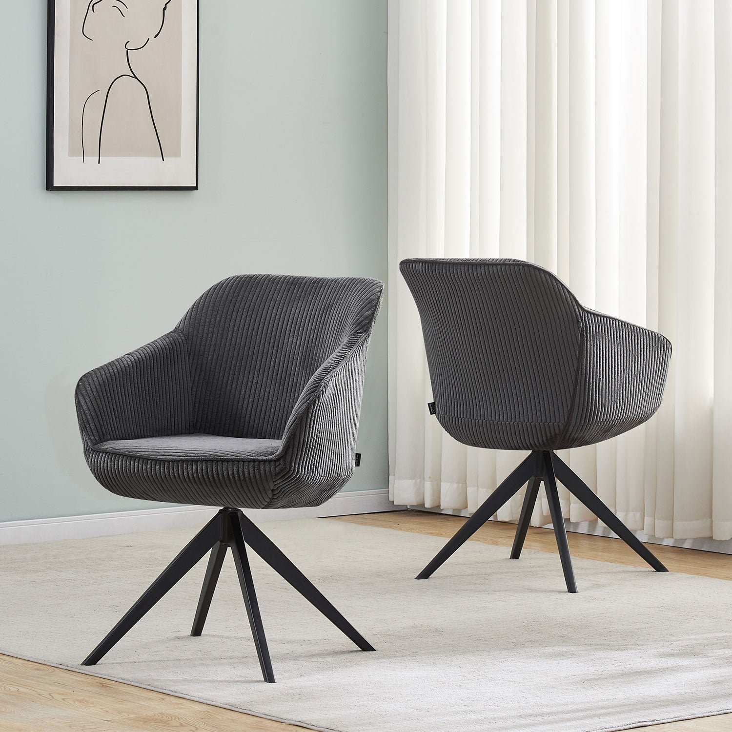 B-Ware Drehstuhl ARVIT, Dunkelgrau, Cord | mit 360°-Drehfunktion | B&D home