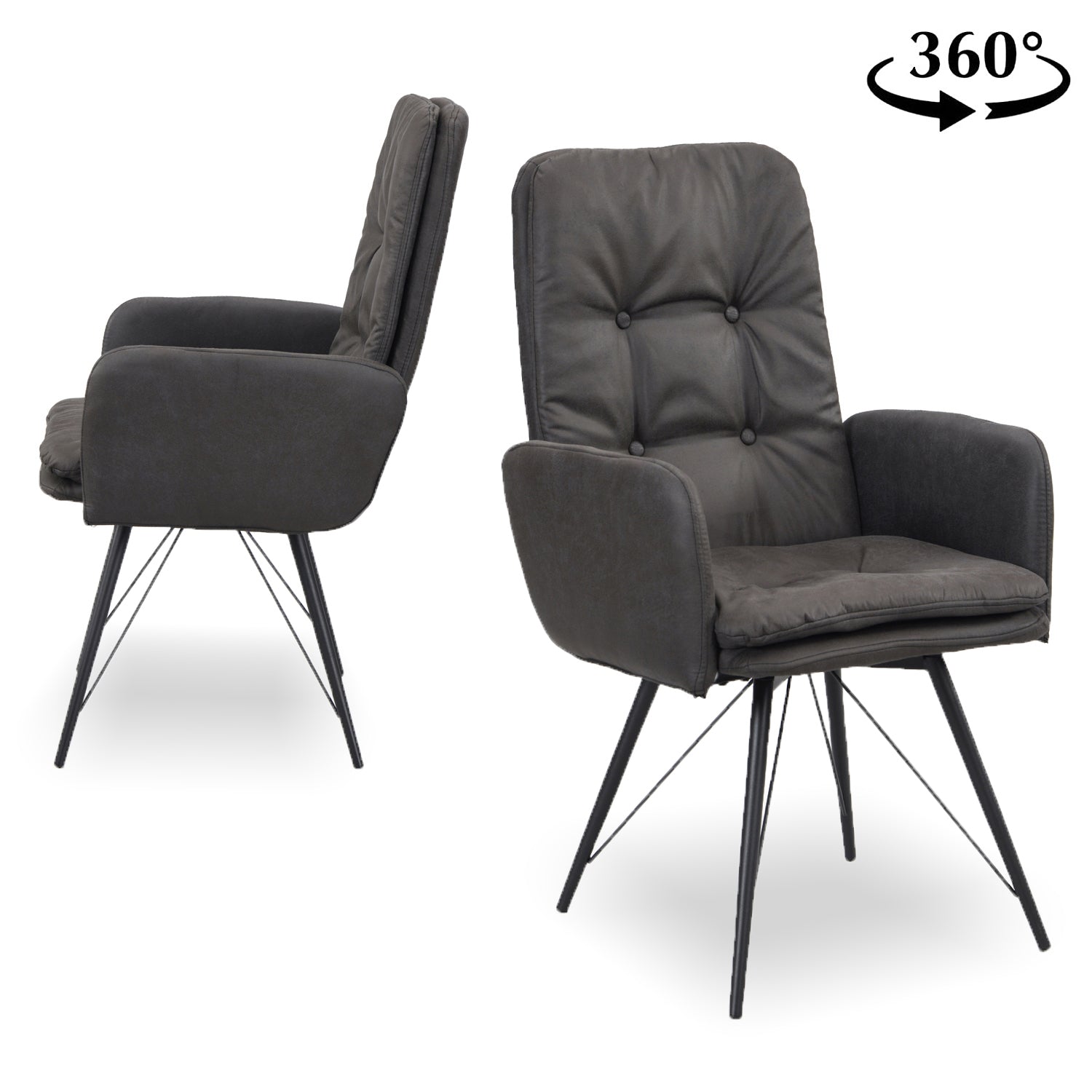 C-Ware Drehstuhl ANOUK, 2er Set, Anthrazit  (ungeprüfte Retoure) | mit 360°-Drehfunktion | B&D home