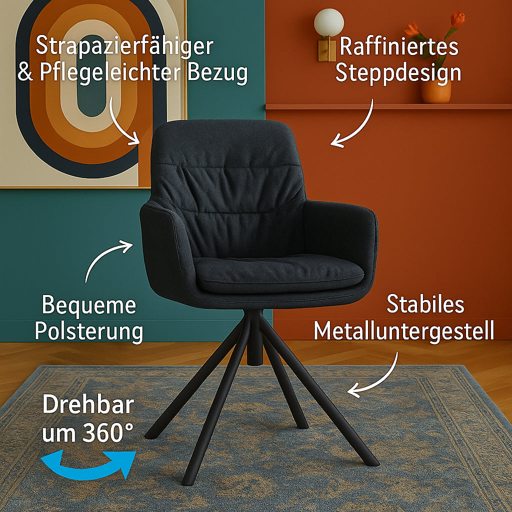 Esszimmerstuhl CAZAR – Drehbarer Polsterstuhl mit Armlehne & Metallgestell | B&D home