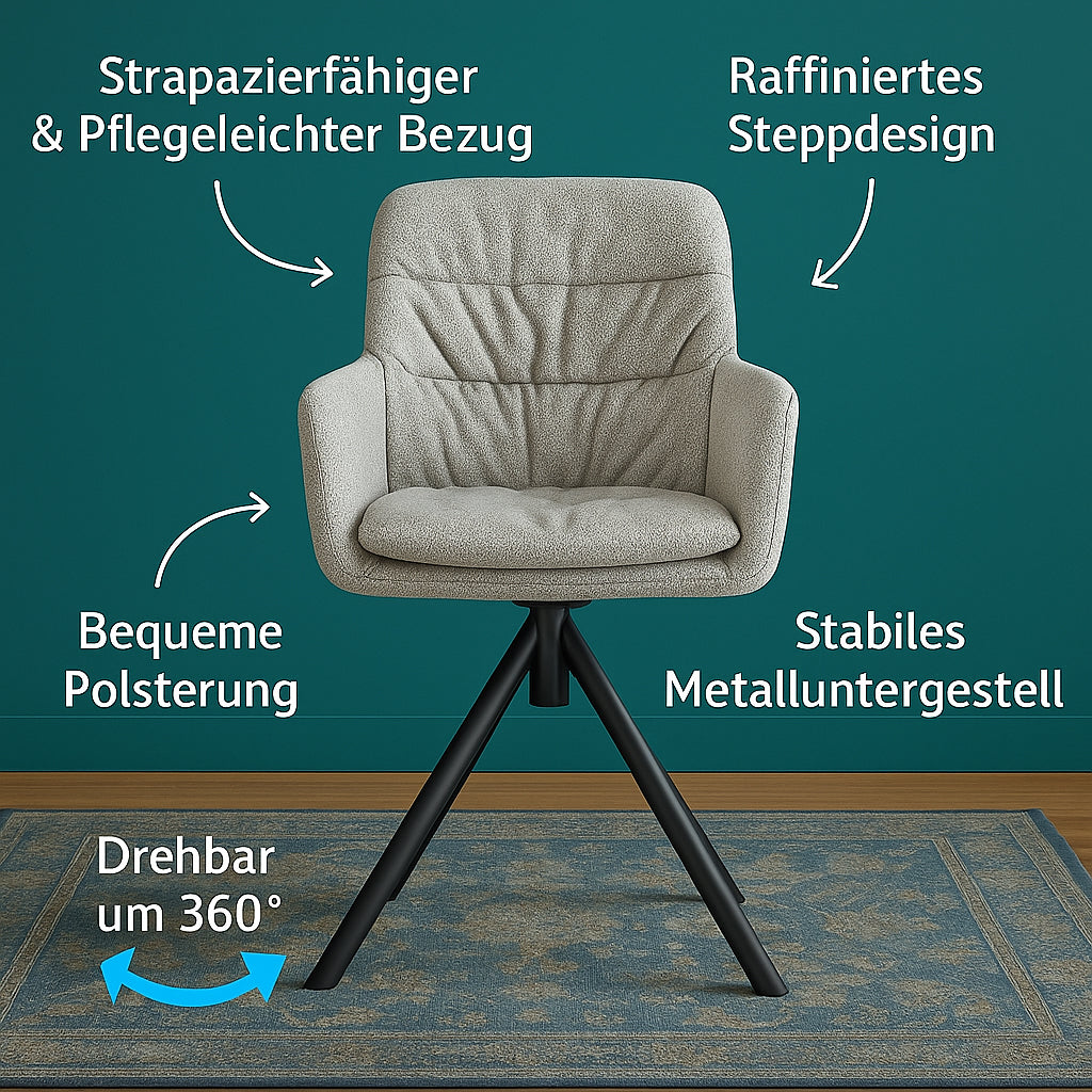 Esszimmerstuhl CAZAR – Drehbarer Polsterstuhl mit Armlehne & Metallgestell | B&D home