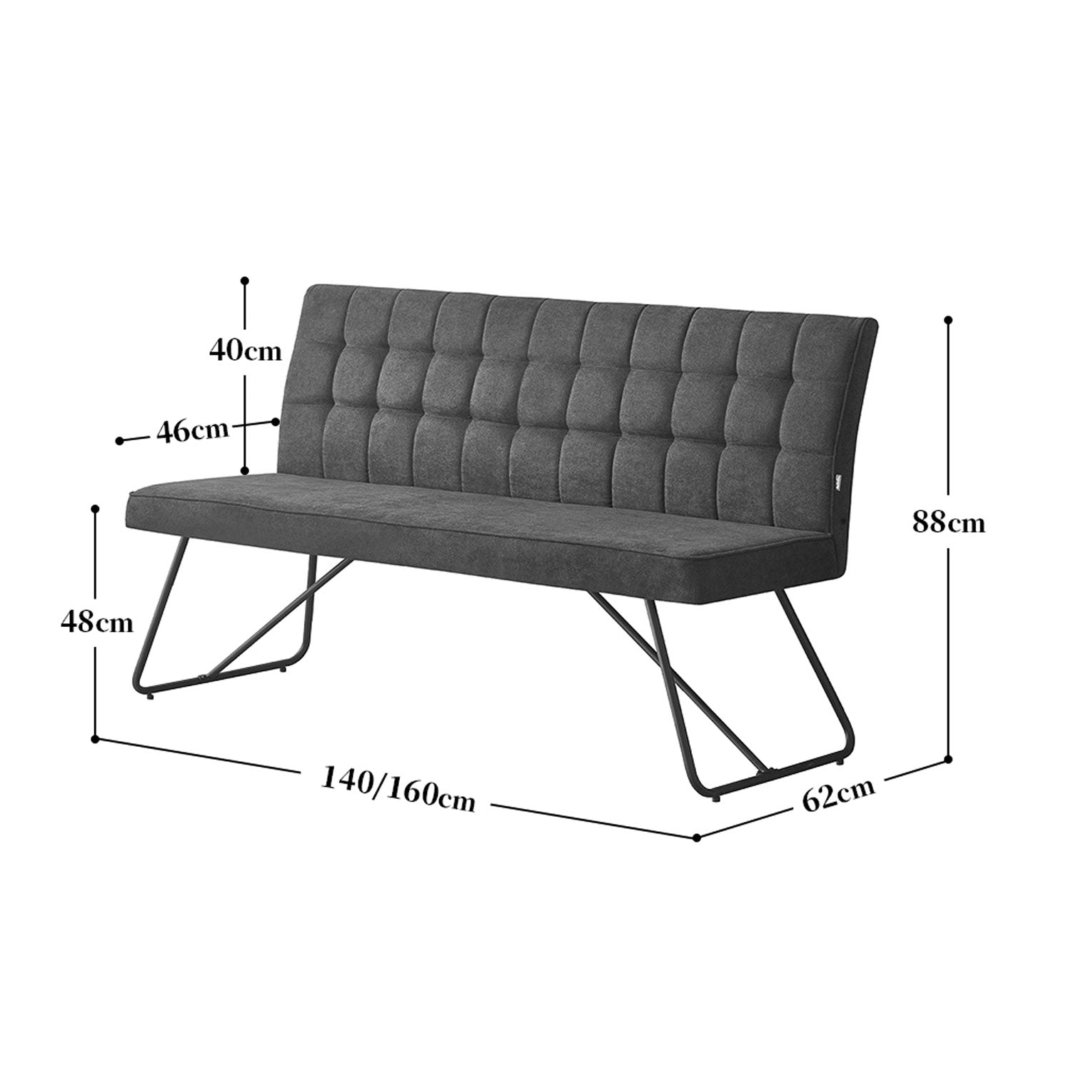 B-Ware Sitzbank LINA, Anthrazit, 160 cm | praktisch & modern | B&D home